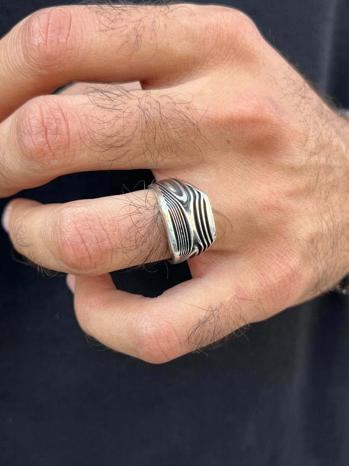 Sleek wood design Ring -for Men's Sterling Silver 925s