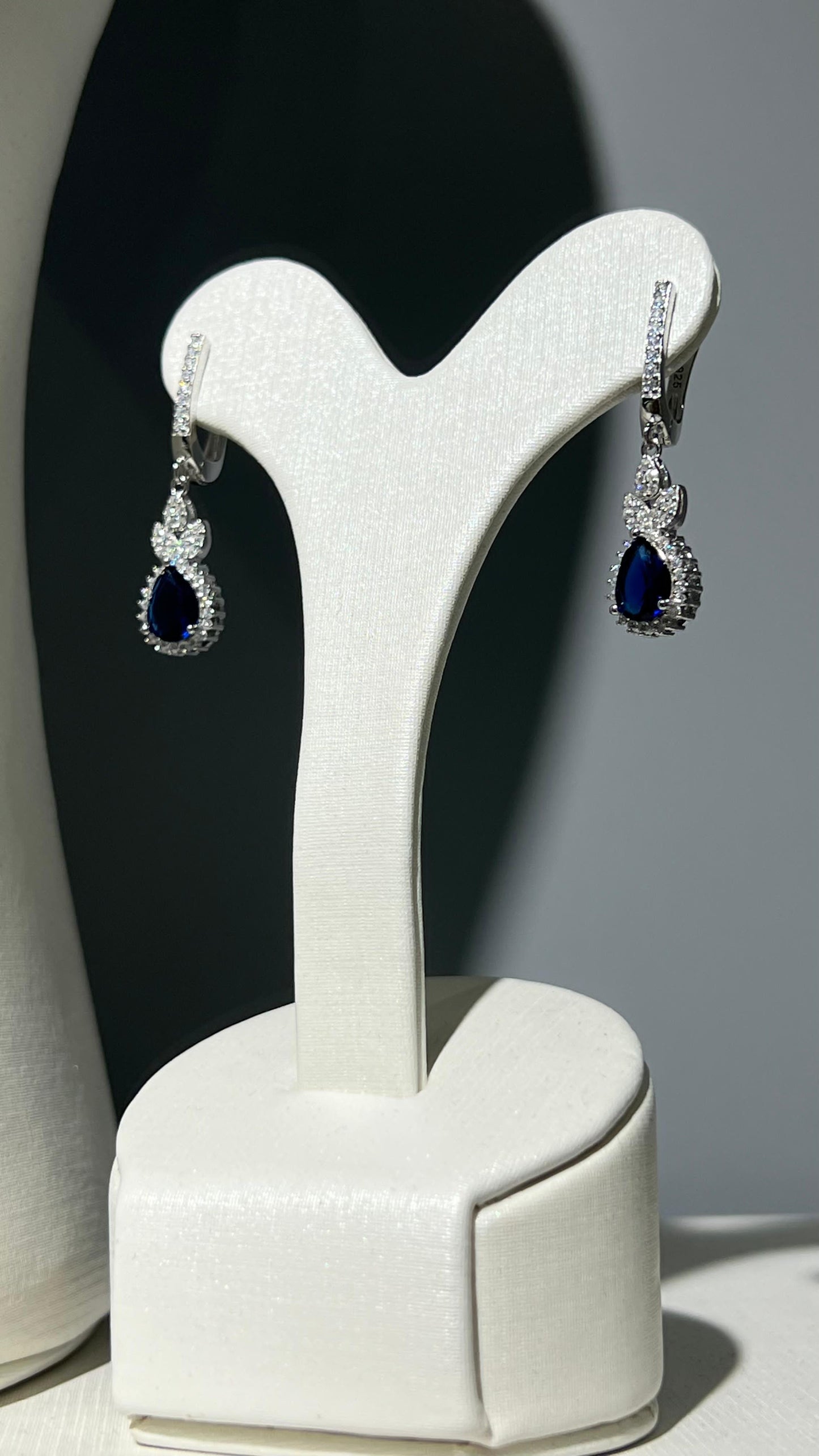 Fancy Navy Blue Teardrop – pure Sterling Silver -925- Full Set 4 Pieces