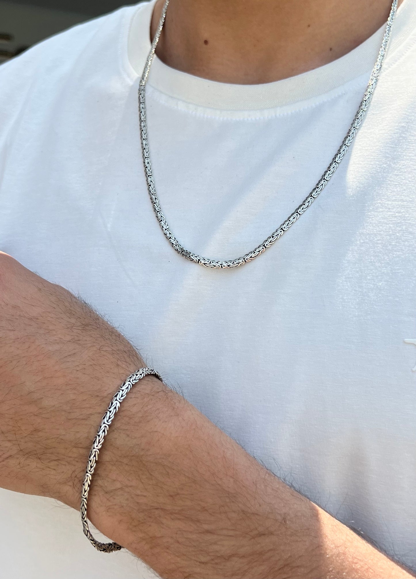 Flat King Set of Two (Necklace + Bracelet) for Men – Sterling Silver 925
