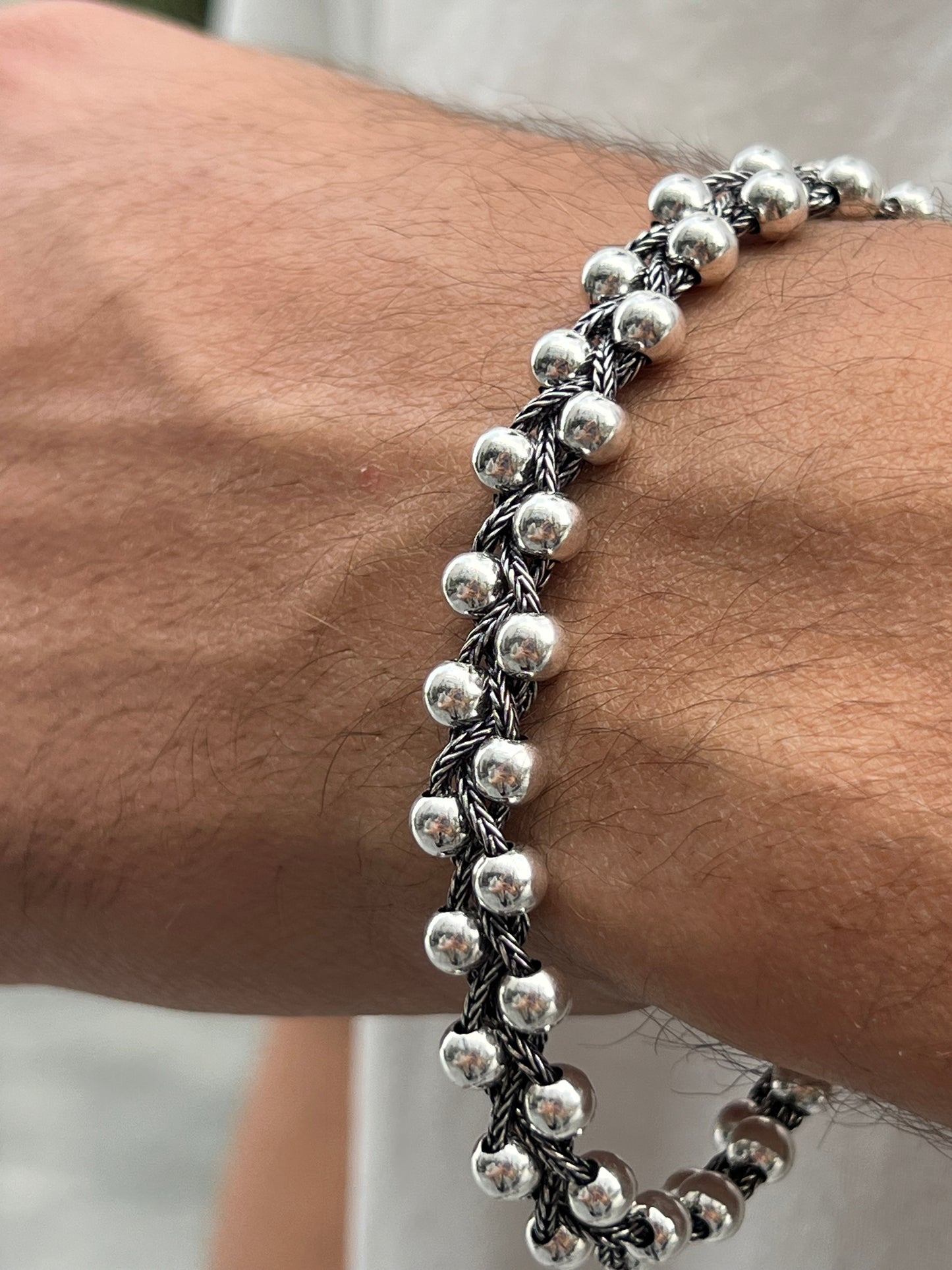 Chunky Beaded bracelet S925 Sterling Silver for men