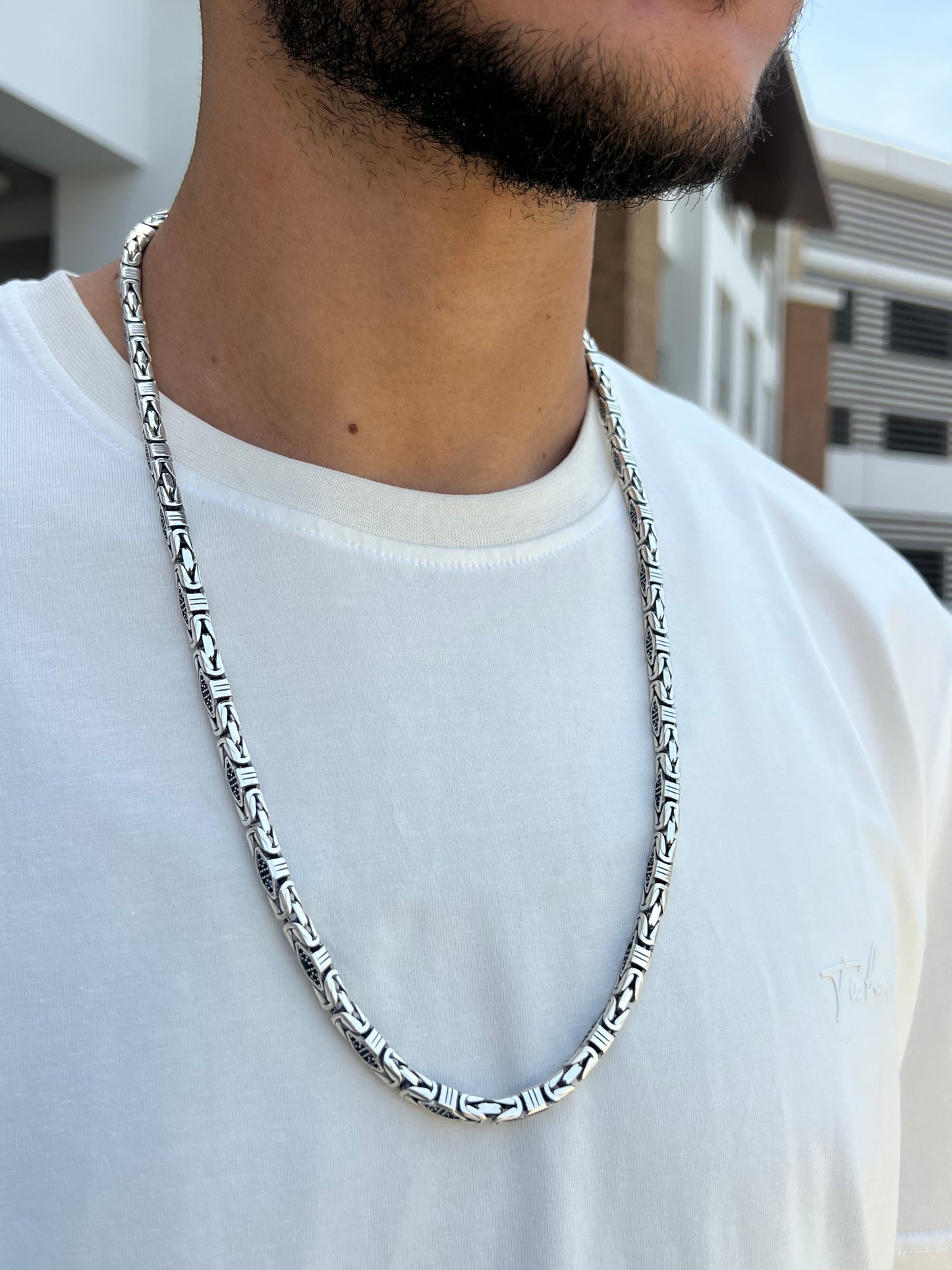 Massive zirconia King Necklace for Men Sterling Silver 925s,