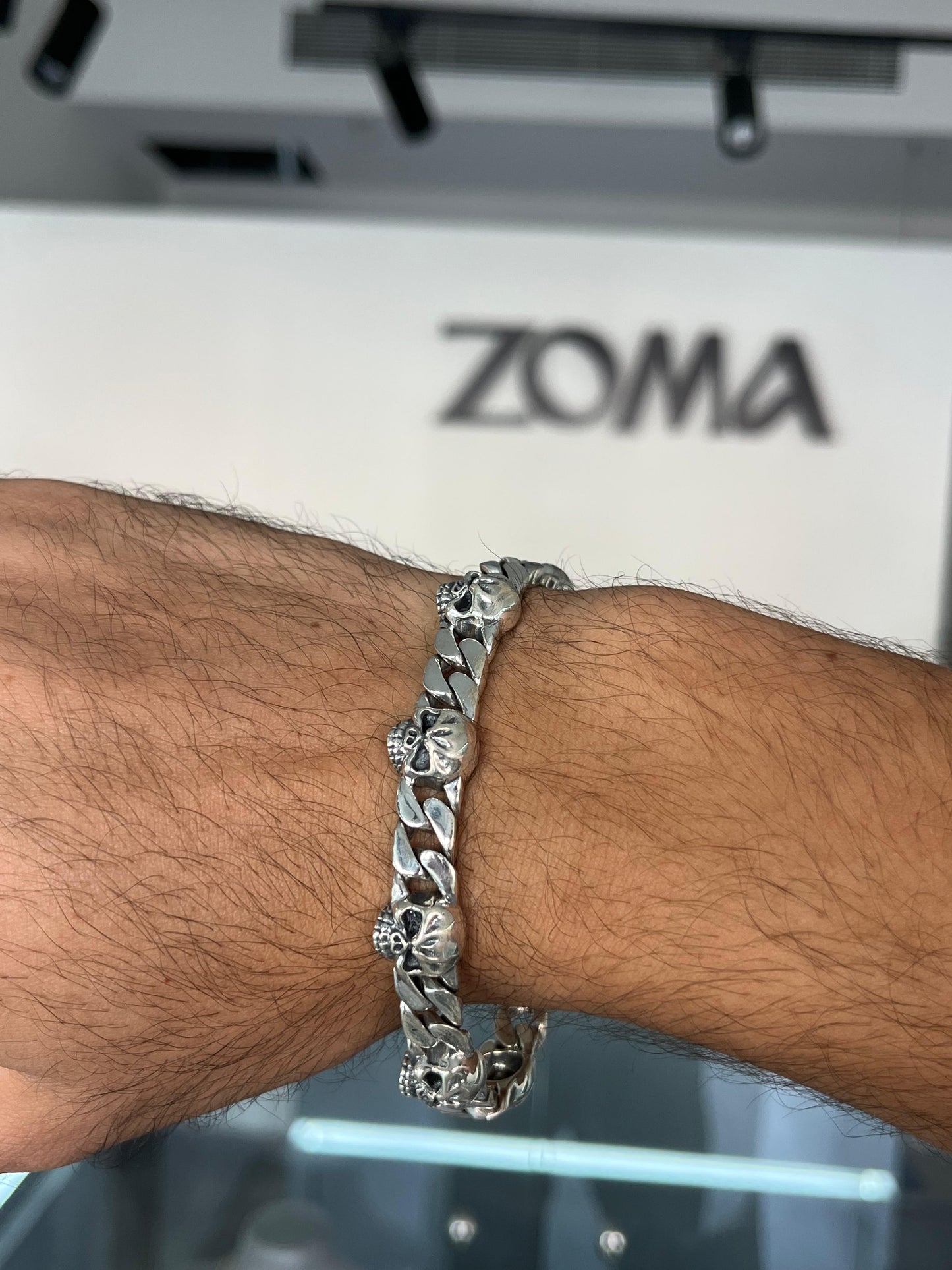 Heavy Skull Bracelet for Men's Sterling Silver 925s-21cm