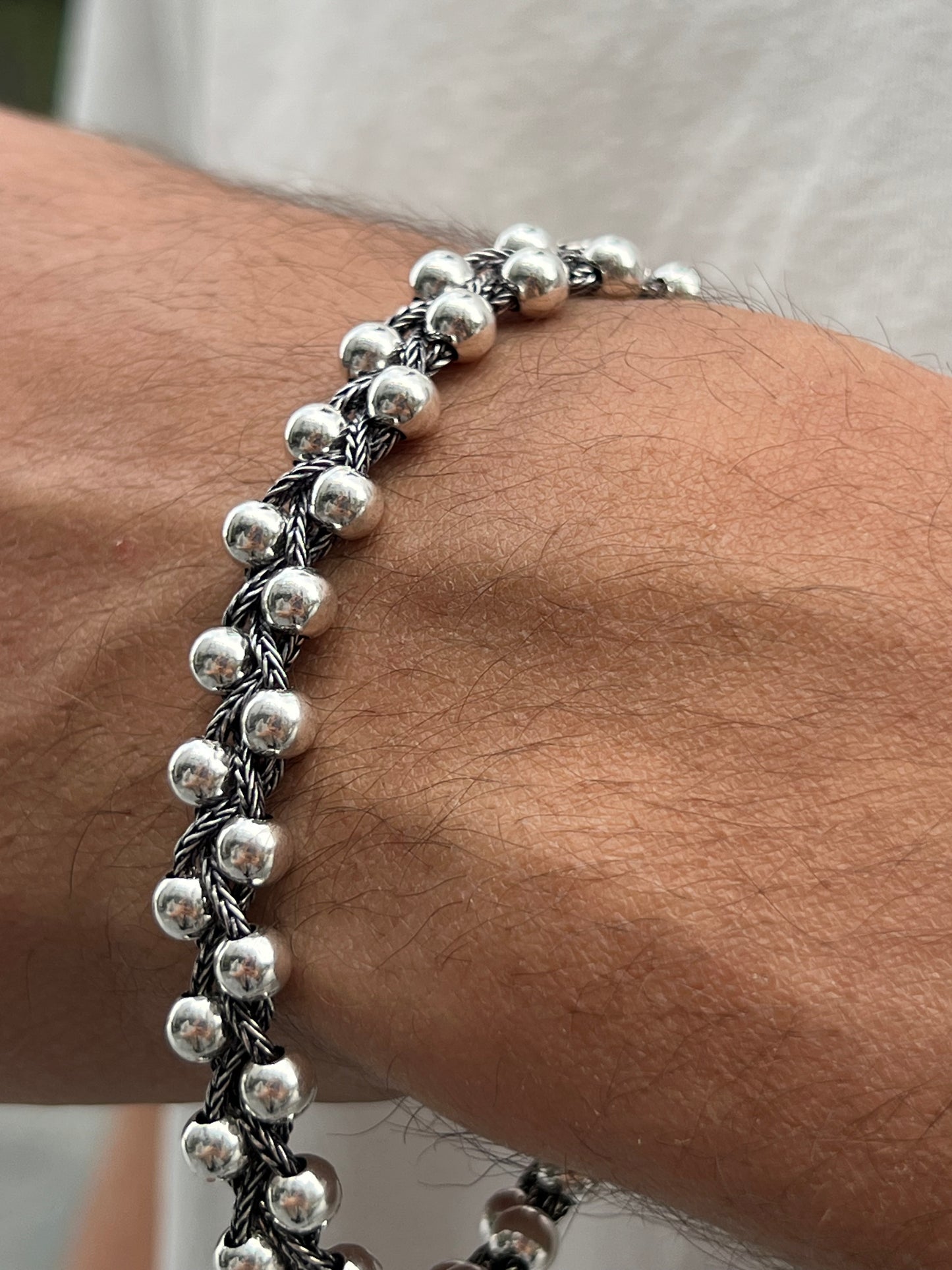 Chunky Beaded bracelet S925 Sterling Silver for men