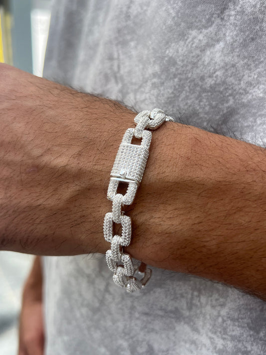 Iced cubic Link Gangster Chain -Bracelet S925 Sterling Silver for men