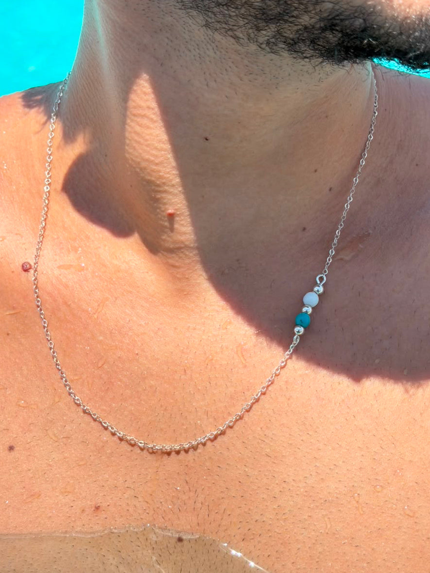 Turquoise Beaded Necklace in Sterling Silver 925s
