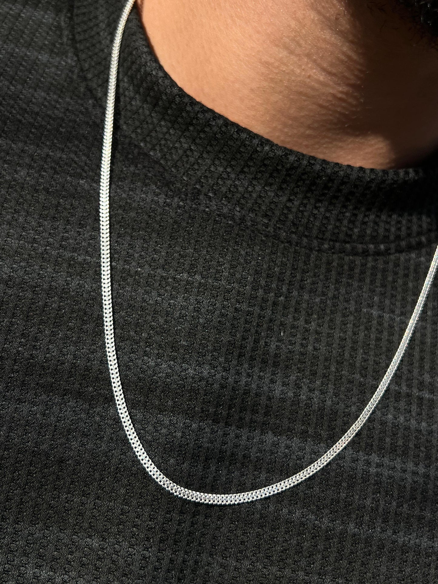 Sleek Dragon bone Necklace for Men's Sterling Silver 925s- (59.5cm-3mm)