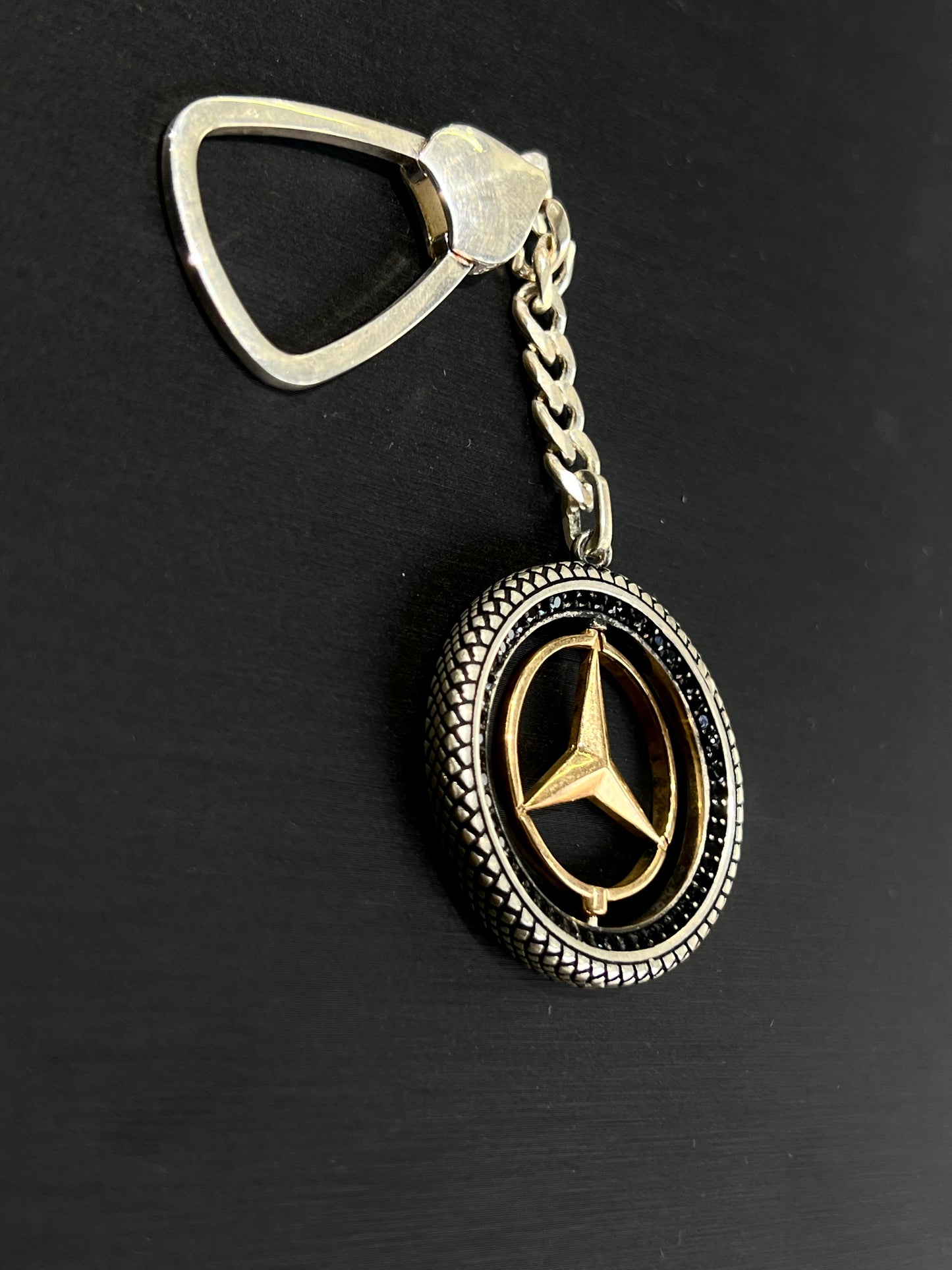 Mercedes Key Chain Rotating -Sterling Silver 925s