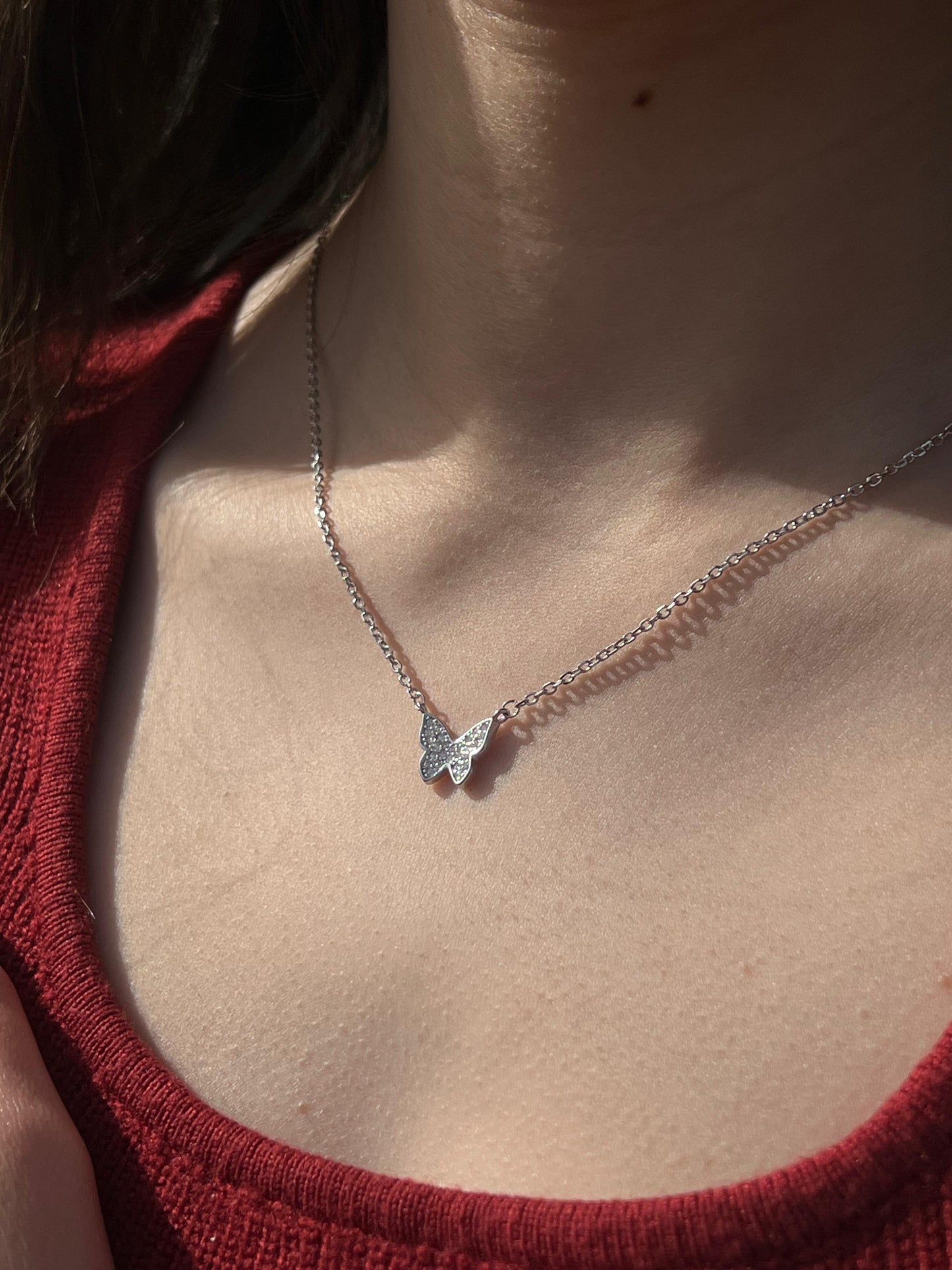 Sparkling butterfly Necklace-in Sterling Silver -925