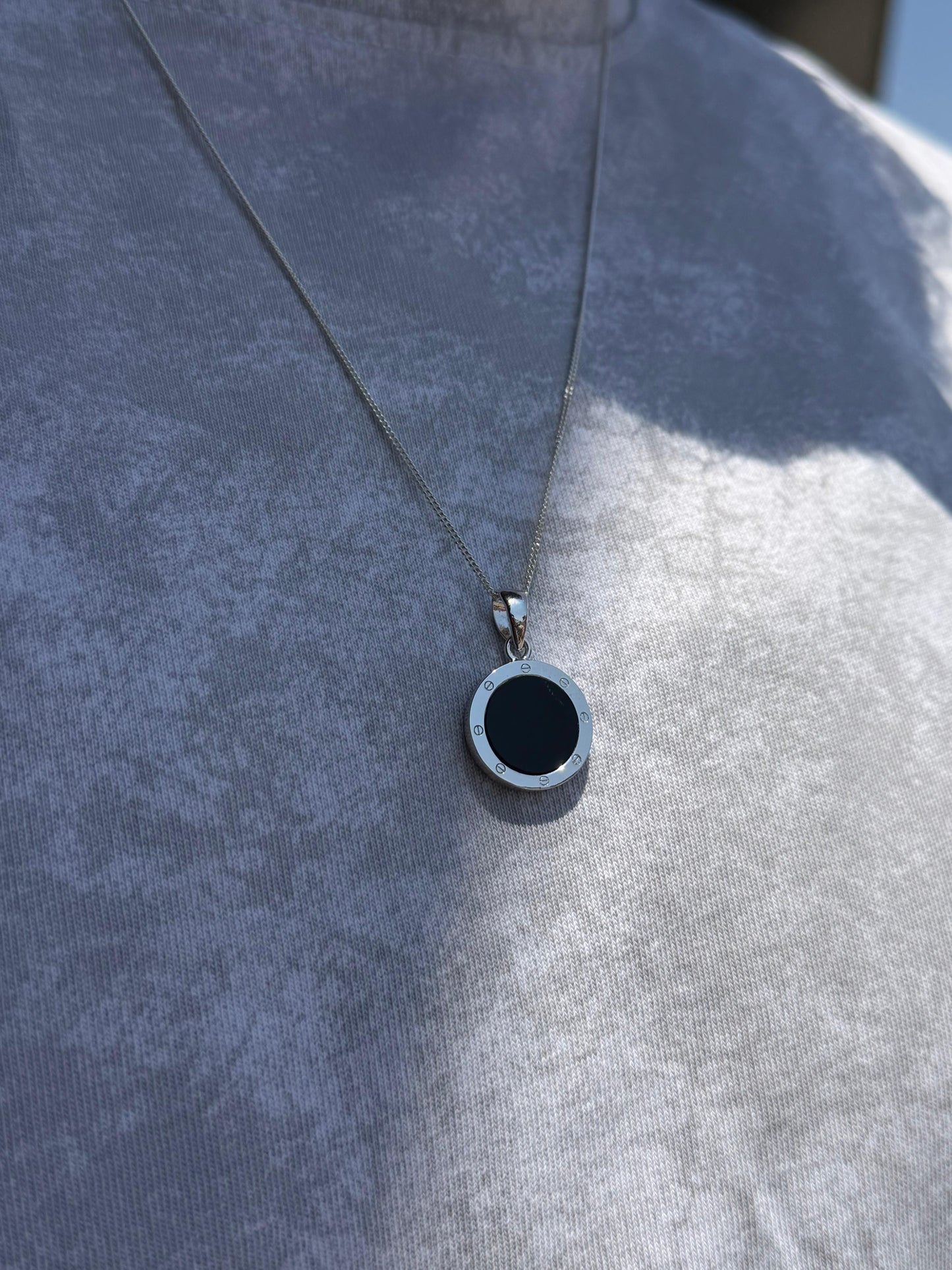 Circle Onyx Stone Necklace Sterling Silver 925s