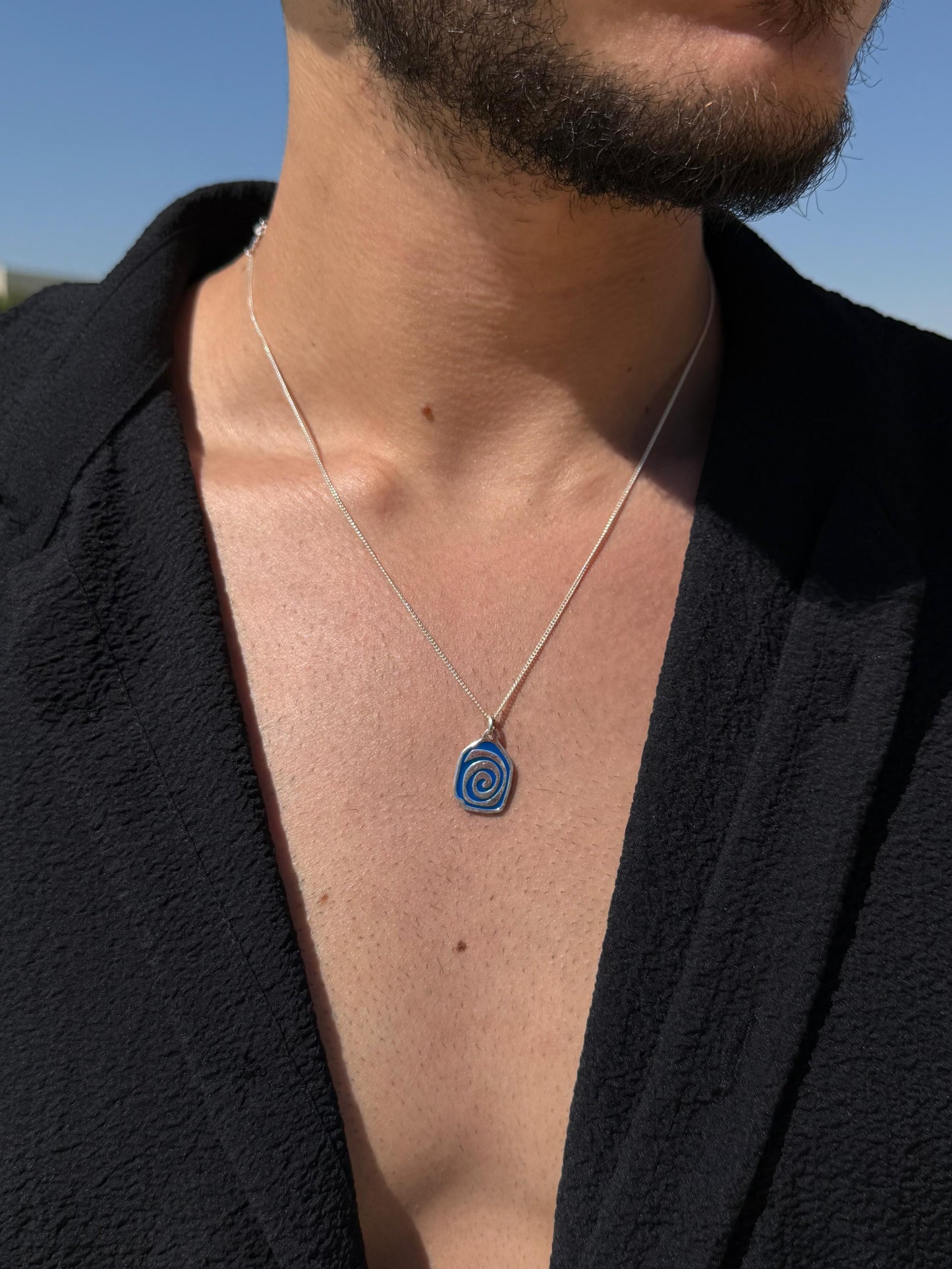 Blue Spiral Cord Necklace in Sterling Silver 925s