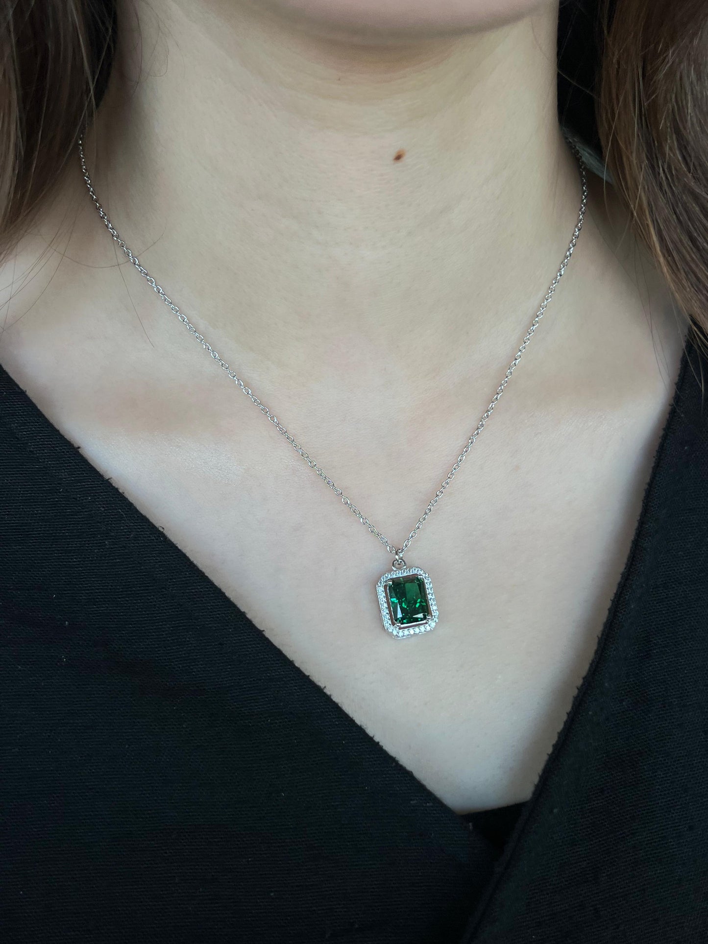 Green Zirconia Necklace-in Sterling Silver -925