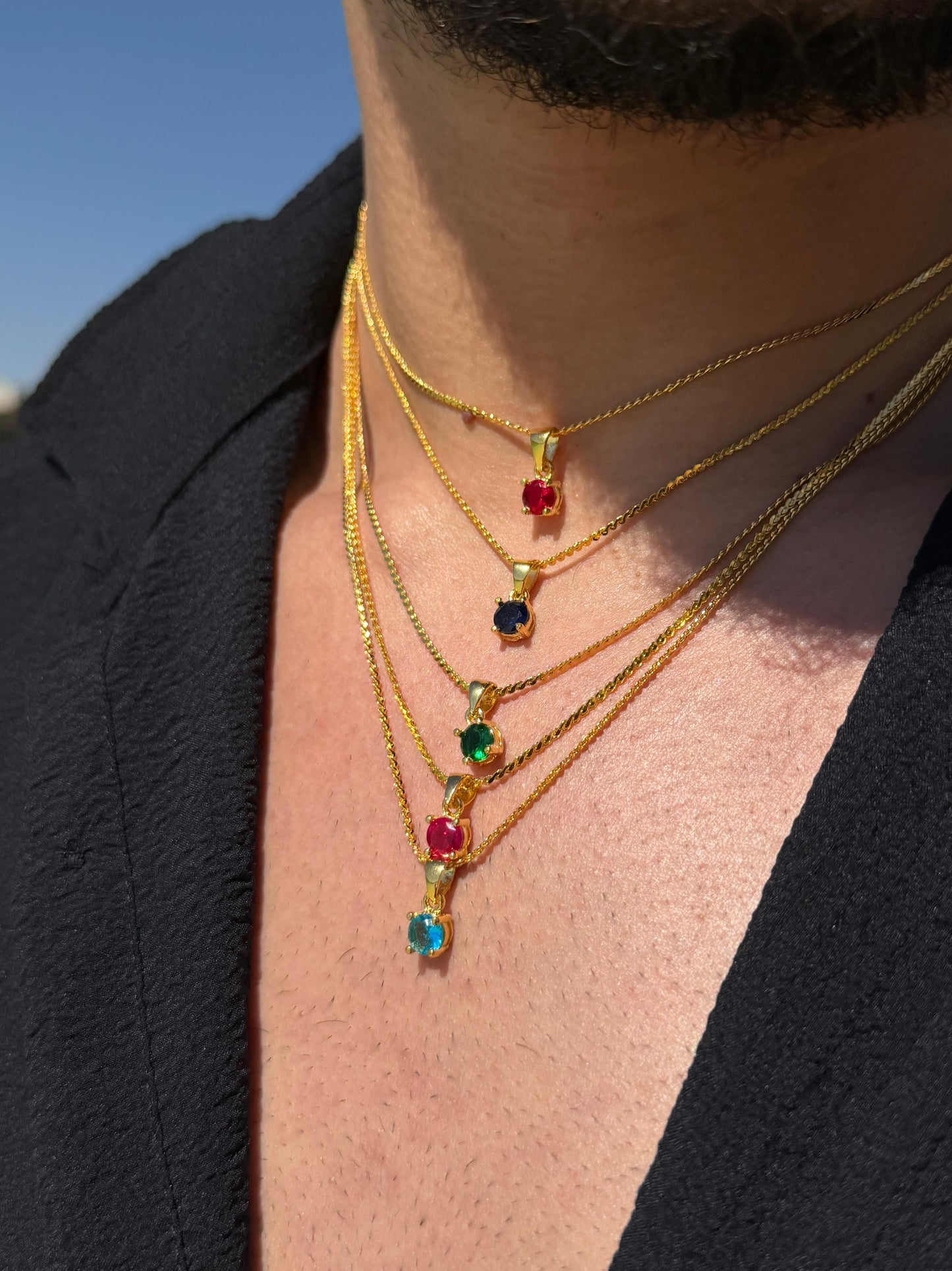 One Stone Necklace Sterling Silver 925s-Fine Gold Plated