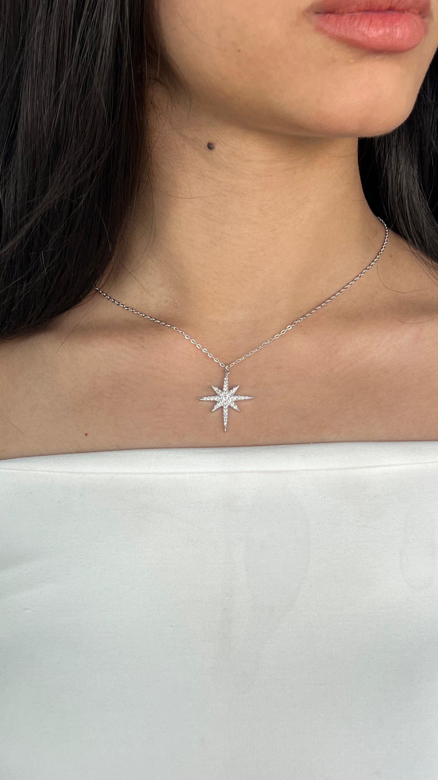 Large Sparkling NorthStar in Italian silver - S925
