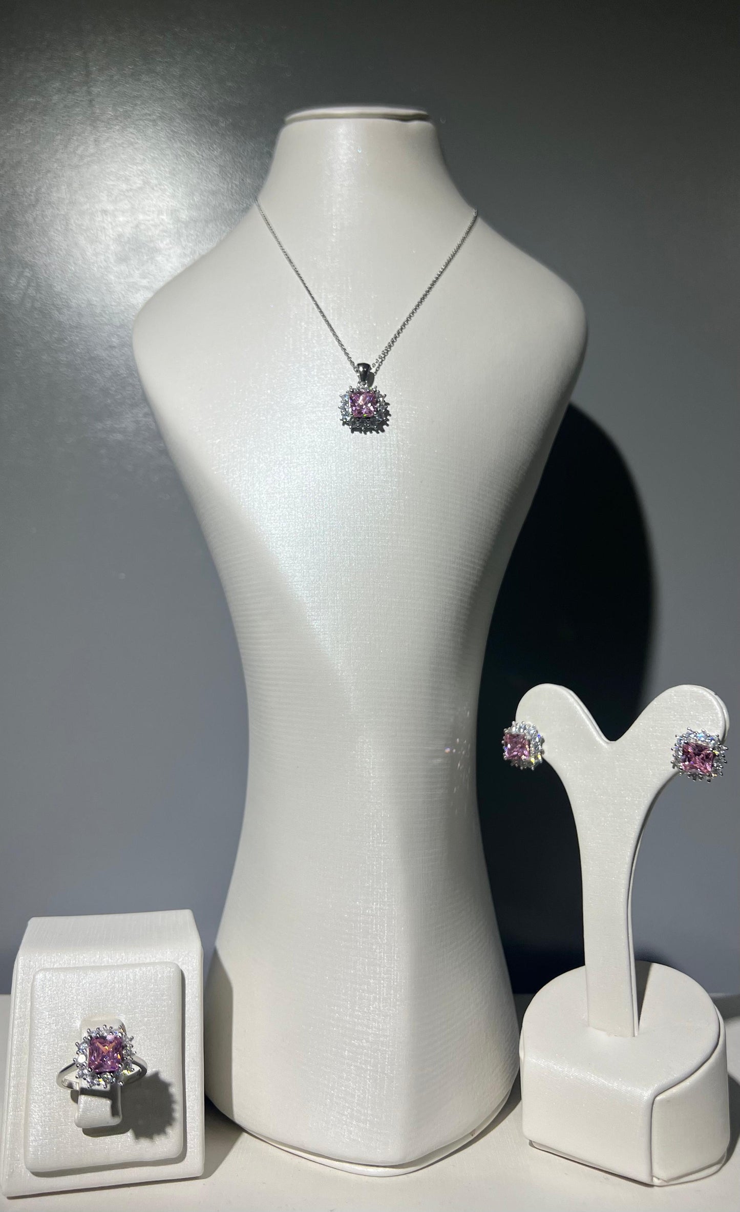Pink half set pure silver S925-Ring size:7