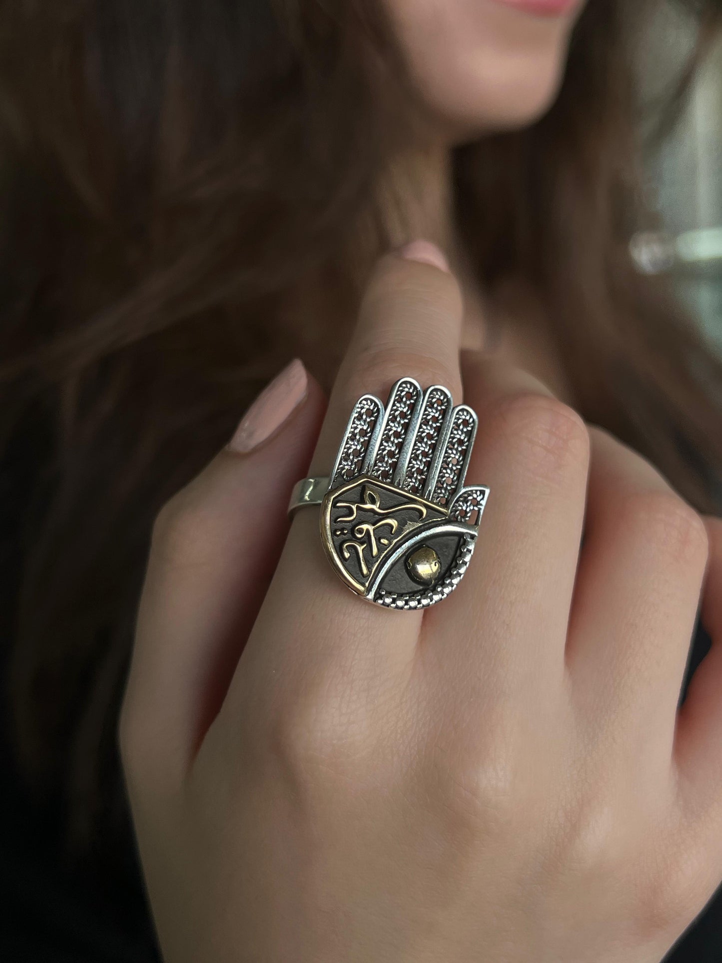 Arabic Hamsa Ring - pure Silver-Free Size