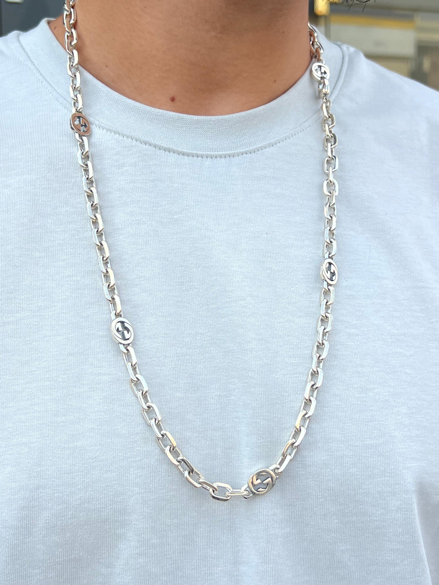 Heavy Gucci Interlocking G Chain Necklace for Men's Sterling Silver 925s