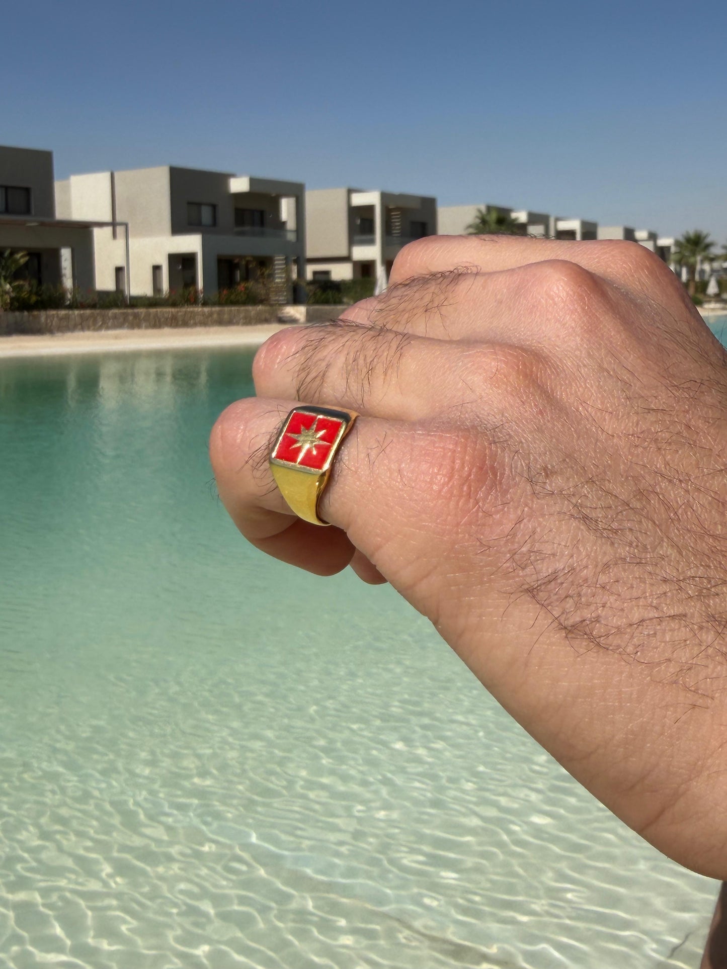 RED Northbound Ring in Sterling Silver 925s-Fine Gold Plated