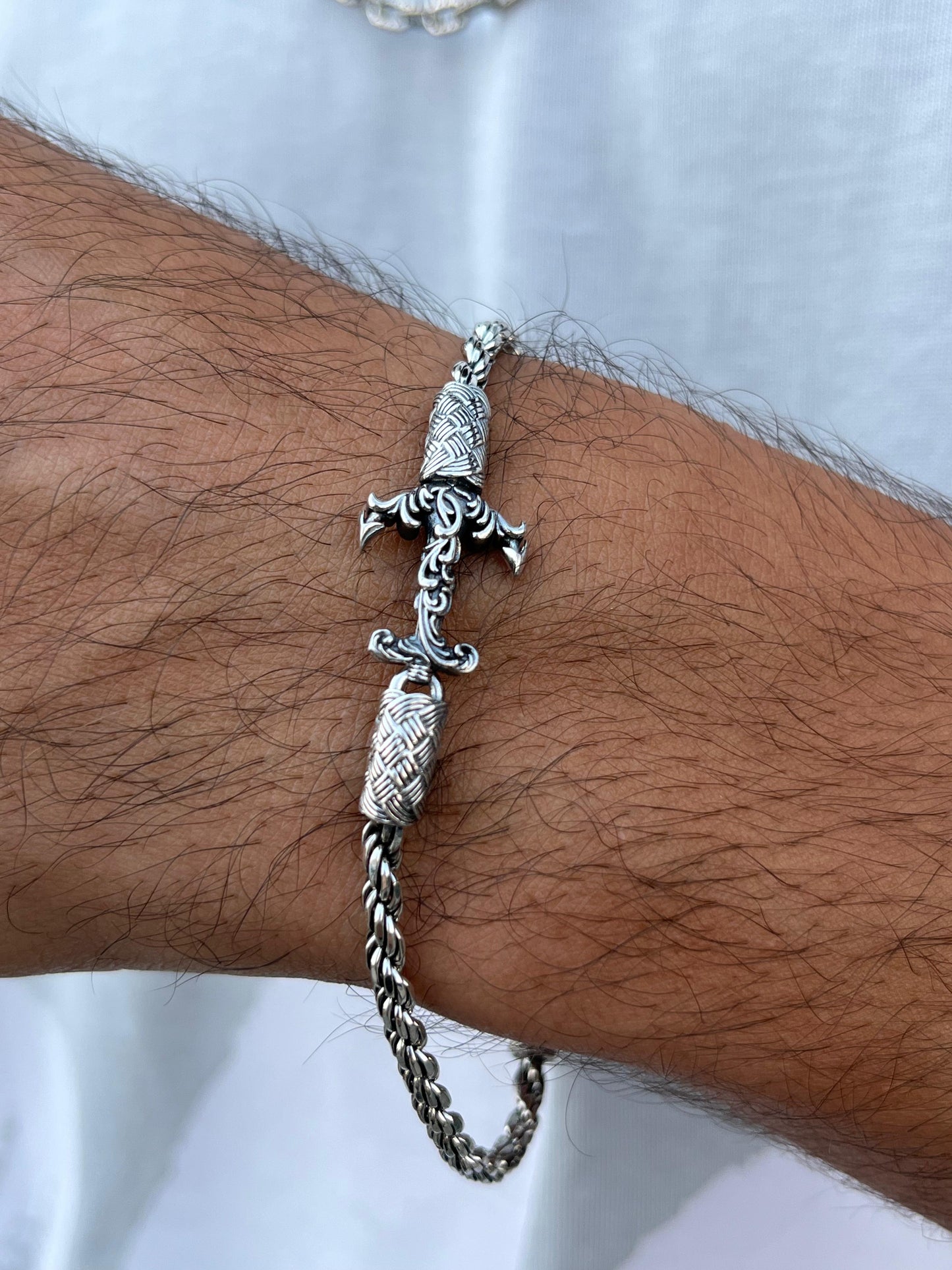 Oxidized Anchor Rope Bracelet for Men's Sterling Silver 925s