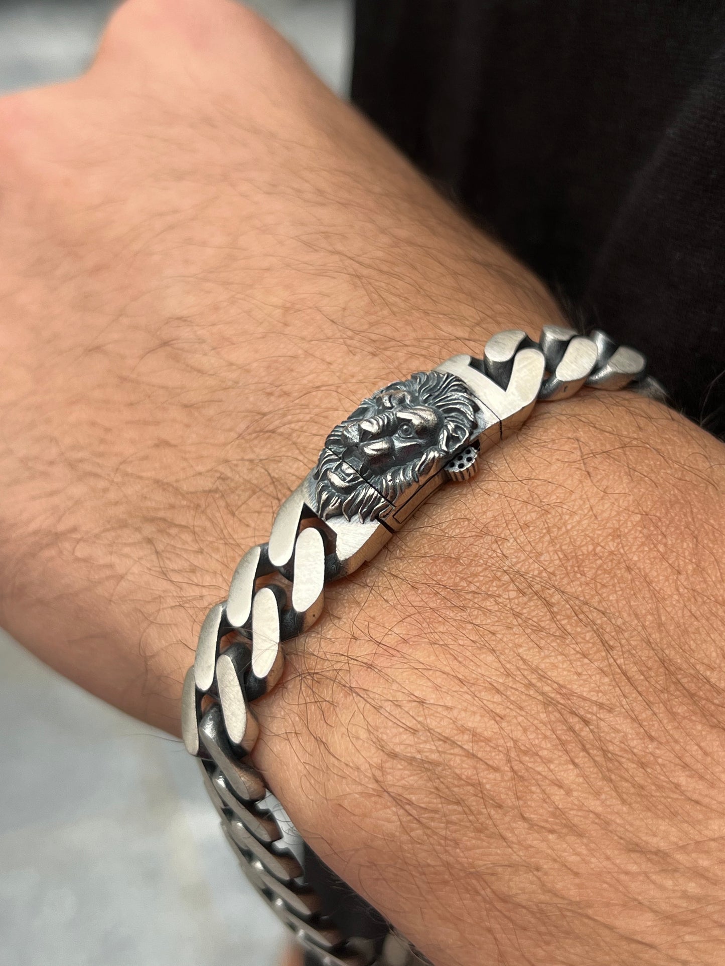 Savage Lion Head bracelet -S925 Sterling Silver for men -23cm