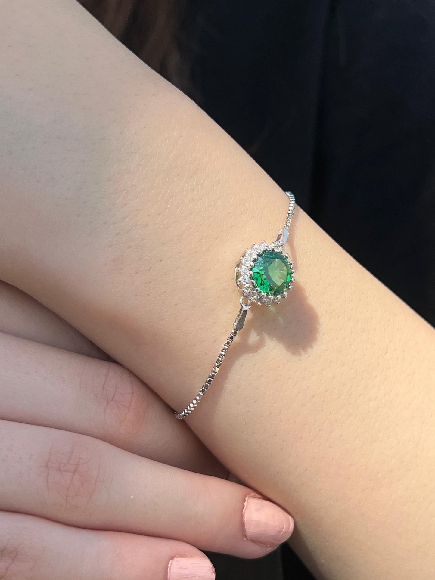 Green Zirconia Bracelet -in Sterling Silver -925