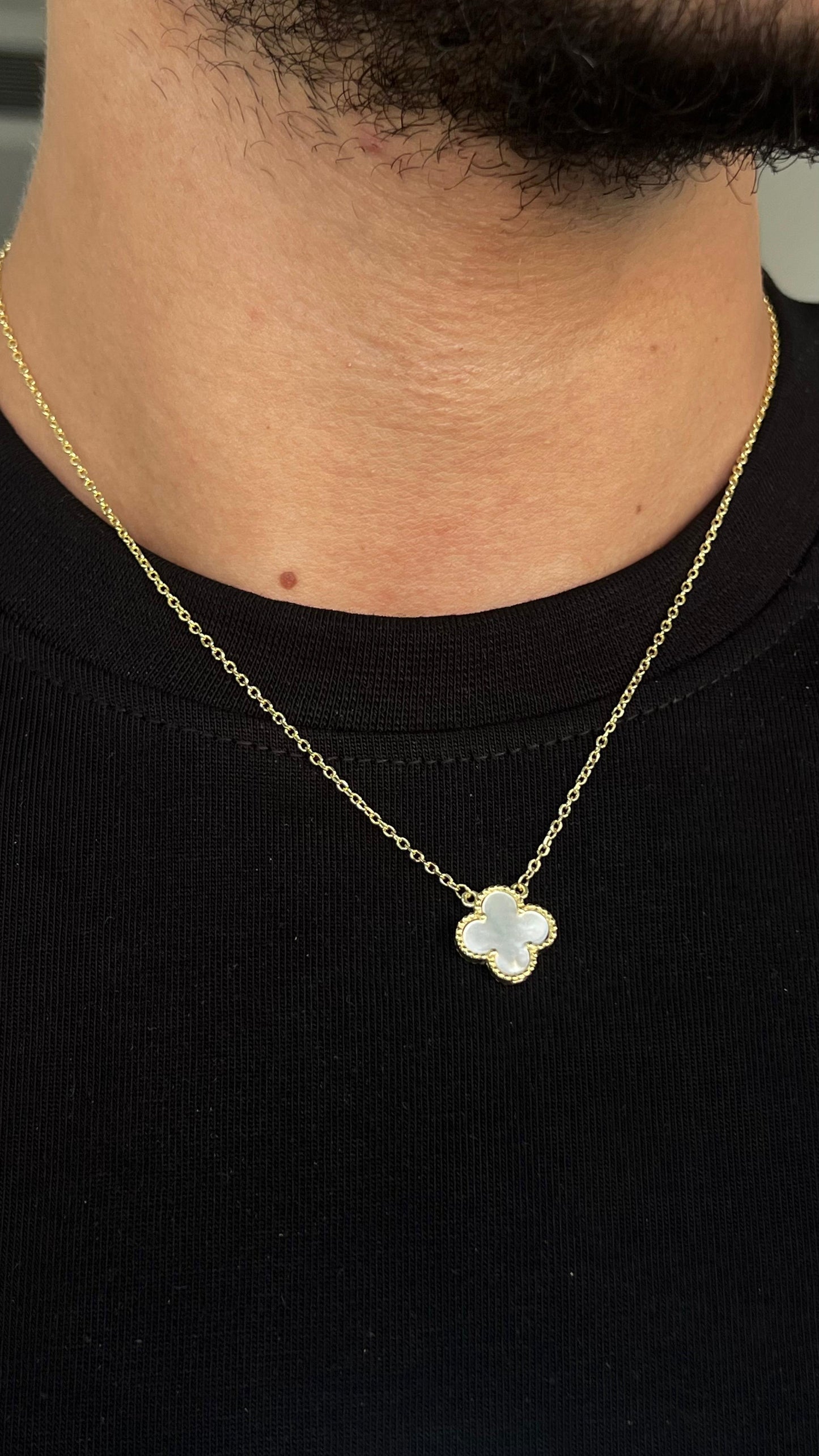 One white vancleef Necklace -Gold plated for Men's Sterling Silver 925s