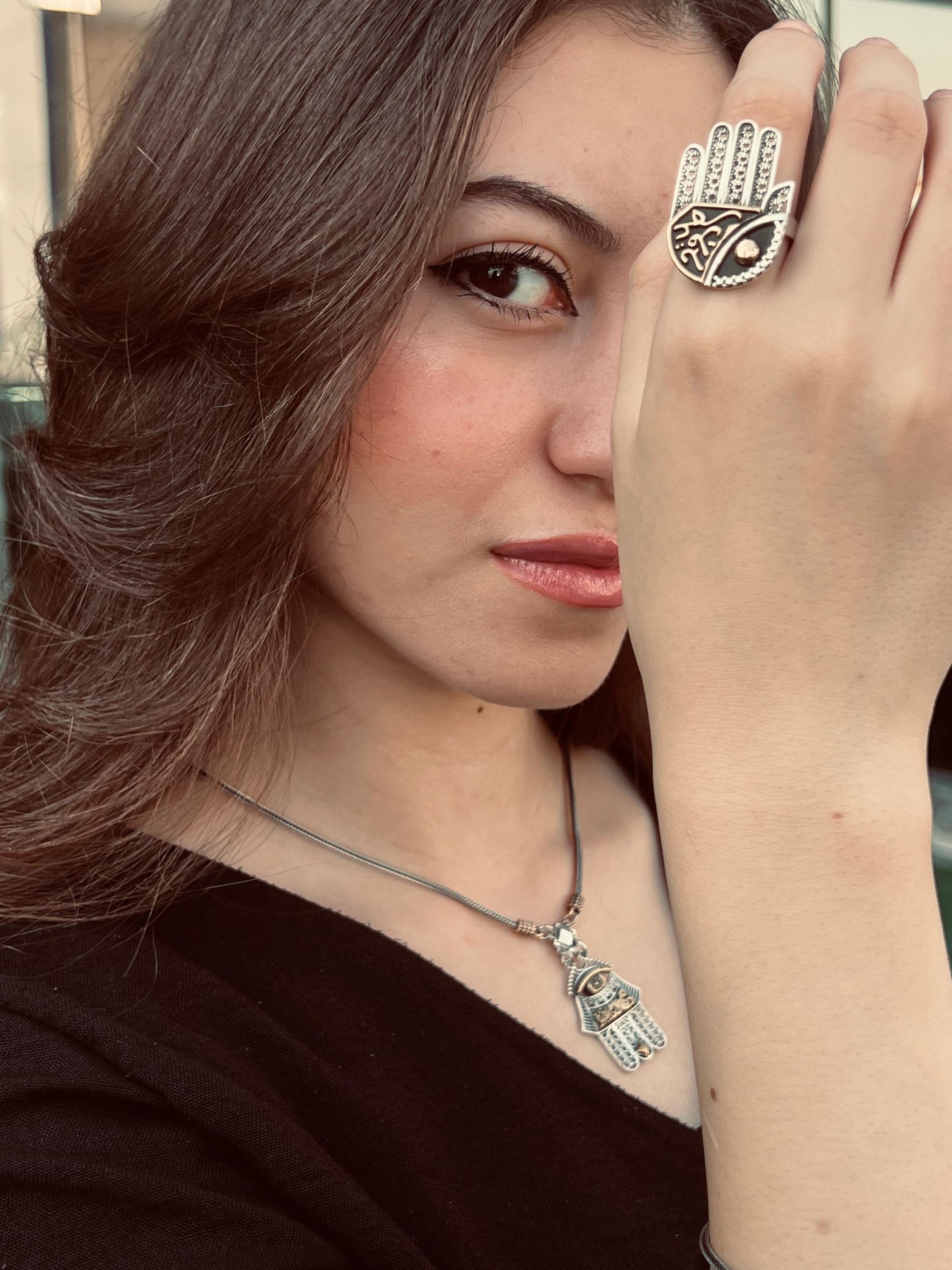 Arabic Hamsa Ring - pure Silver-Free Size
