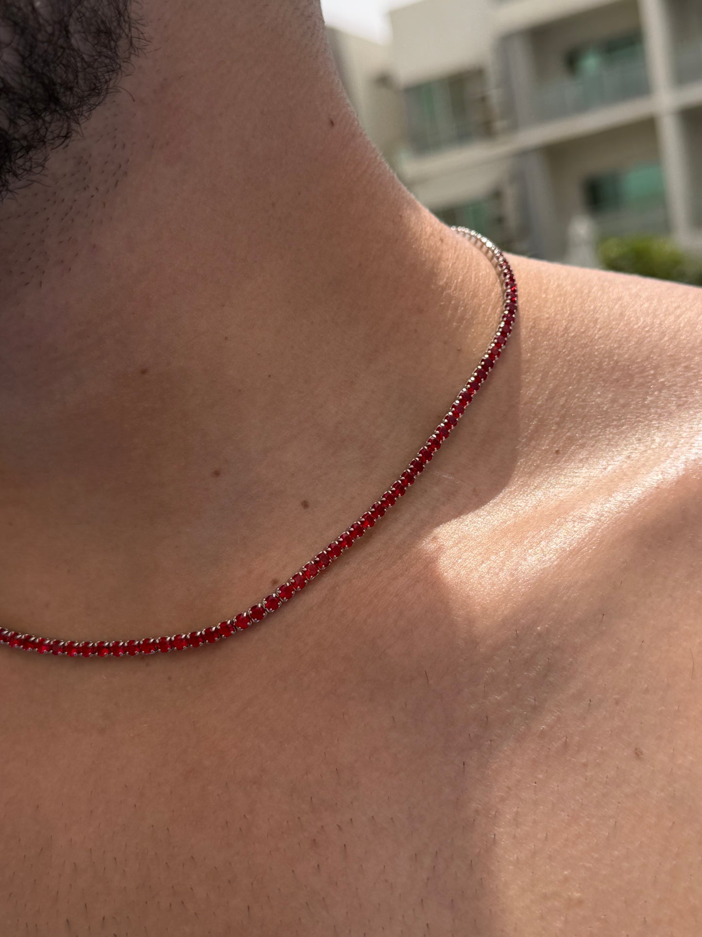 4mm Red Tennis Necklace in Italian sterling silver-s925(45cm)