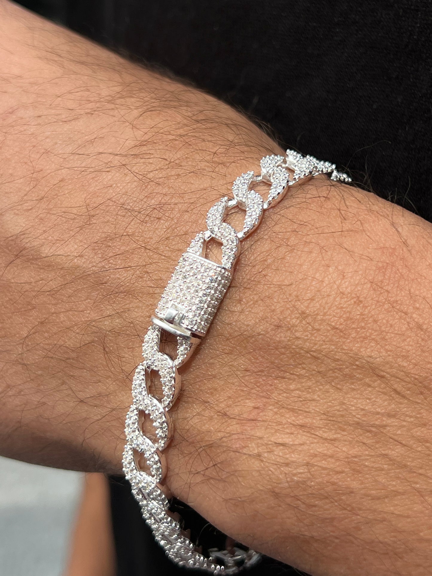 Medium Iced Gangster Chain Bracelet S925 Sterling Silver for men