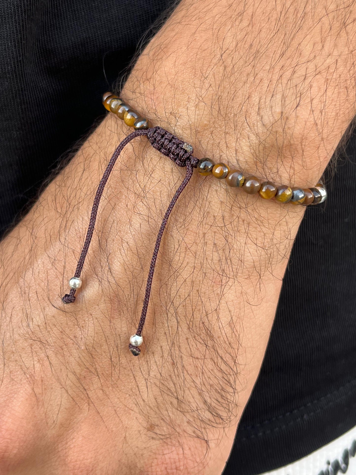 4mm Tiger Eye Handmade Bracelet for Men's Sterling Silver 925s