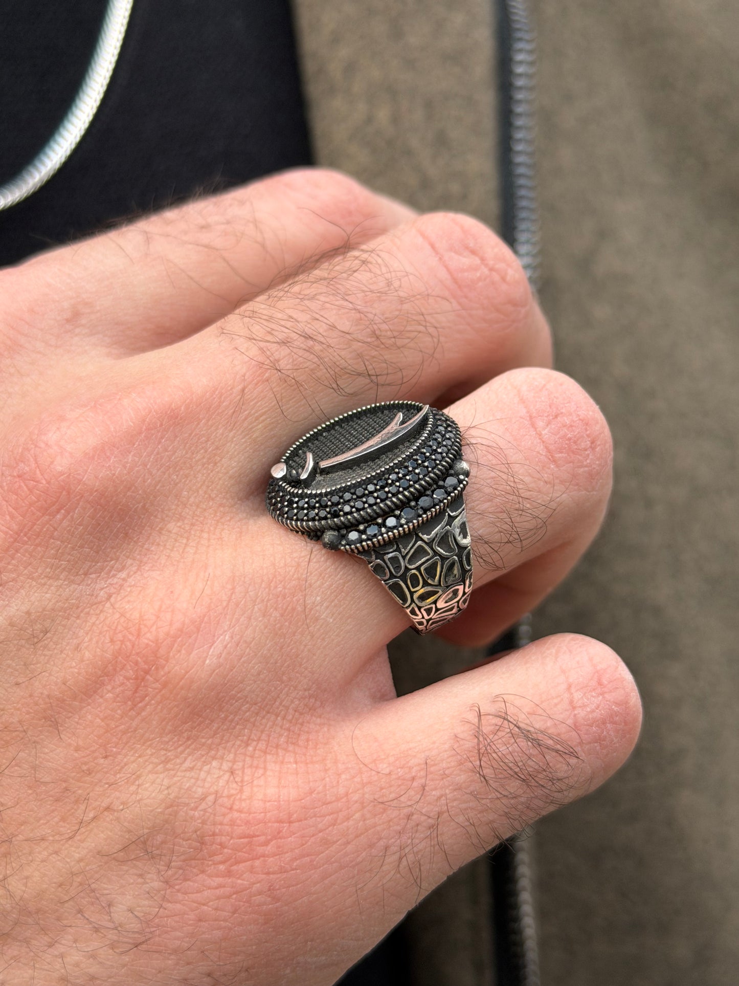 Black zirconia Zulfkar Sword Ring -Sterling Silver 925s