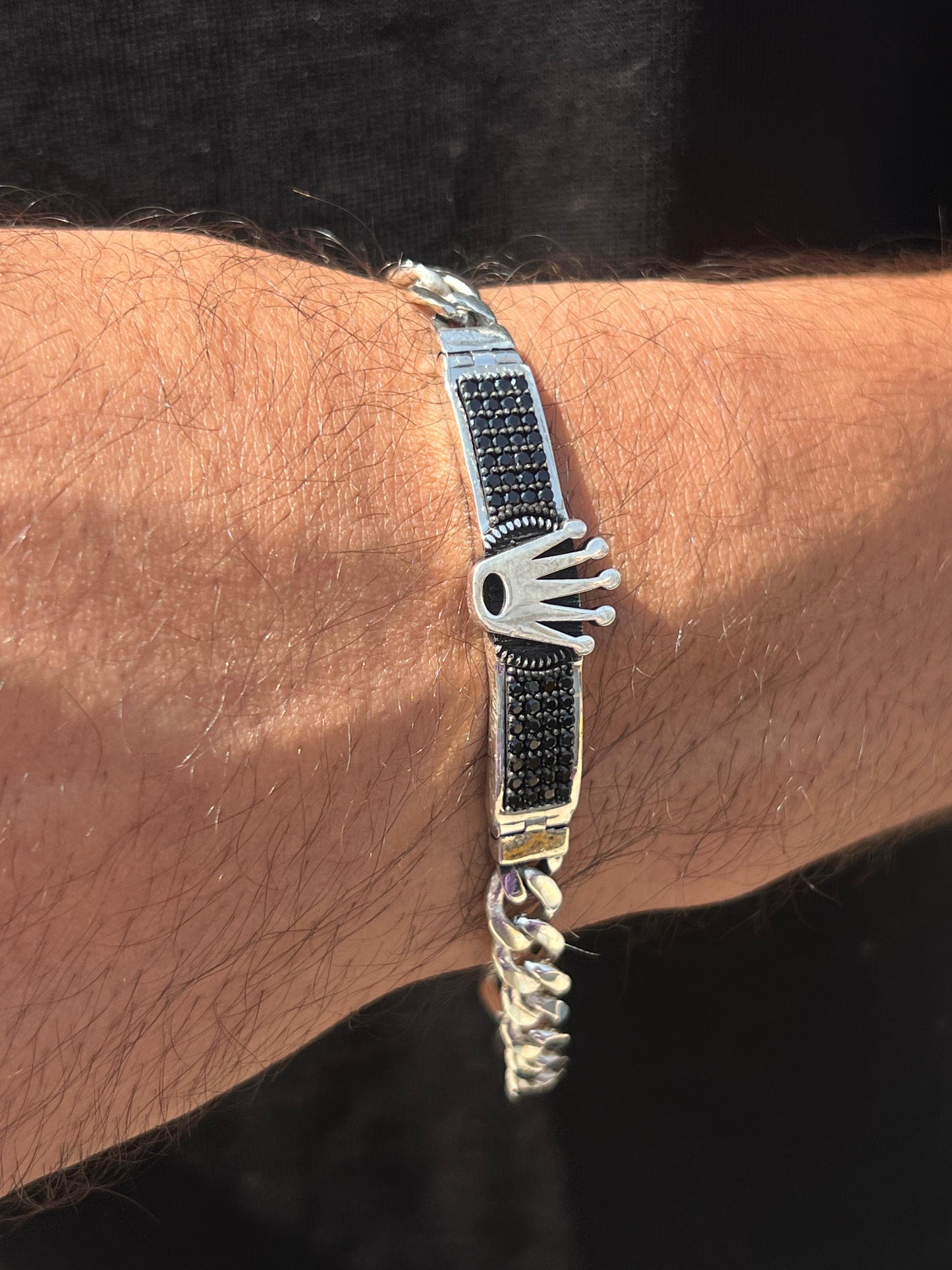 Rolex-Black Zirconia Bracelet for Men's Sterling Silver 925s