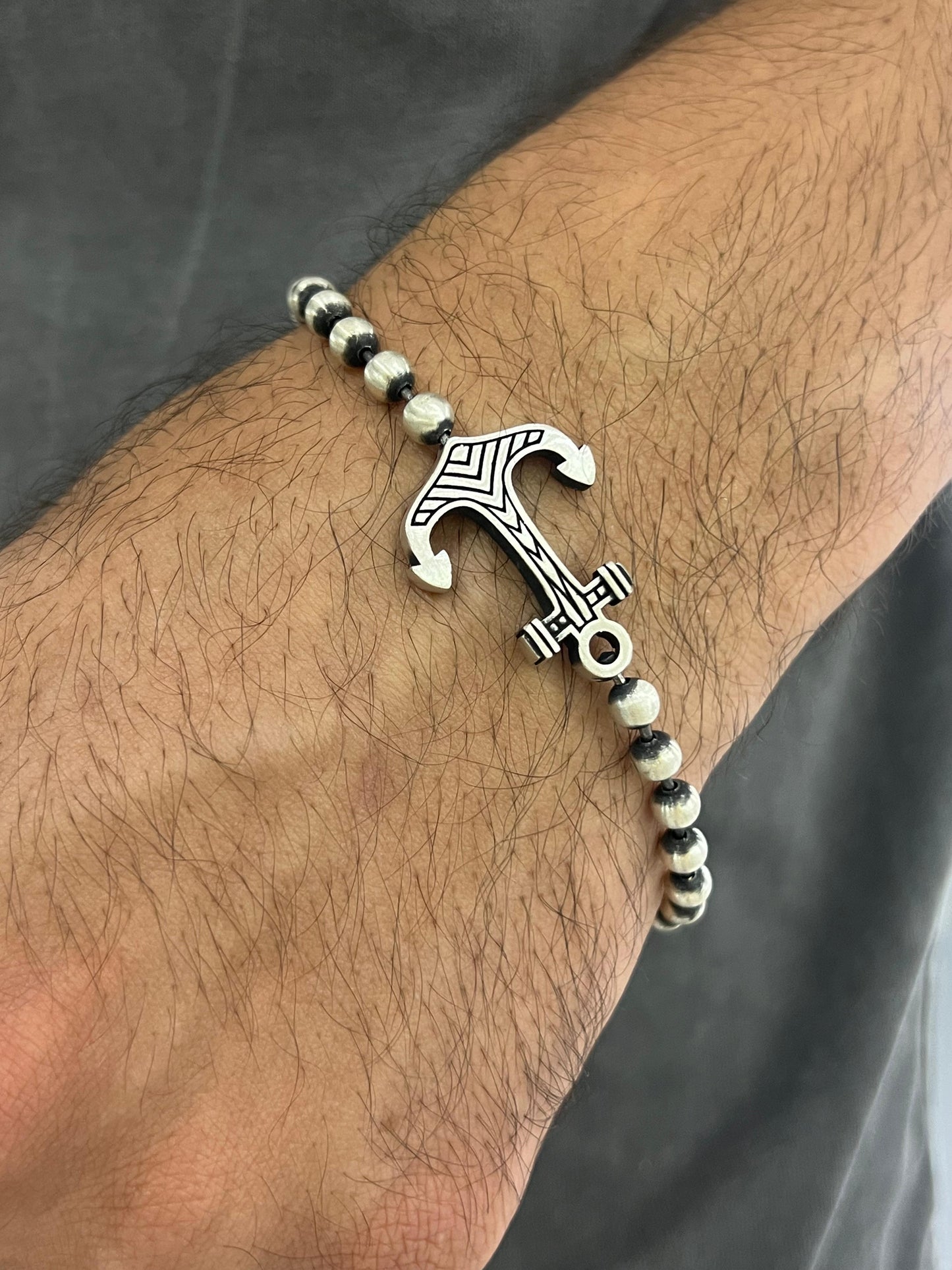 Sleek Anchor Beaded Bracelet for Men's Sterling Silver 925s