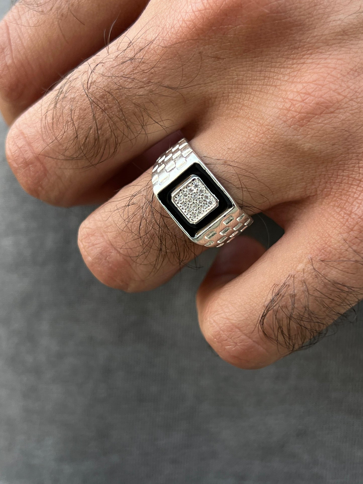 Squared Zirconia Ring -for Men's Sterling Silver 925s