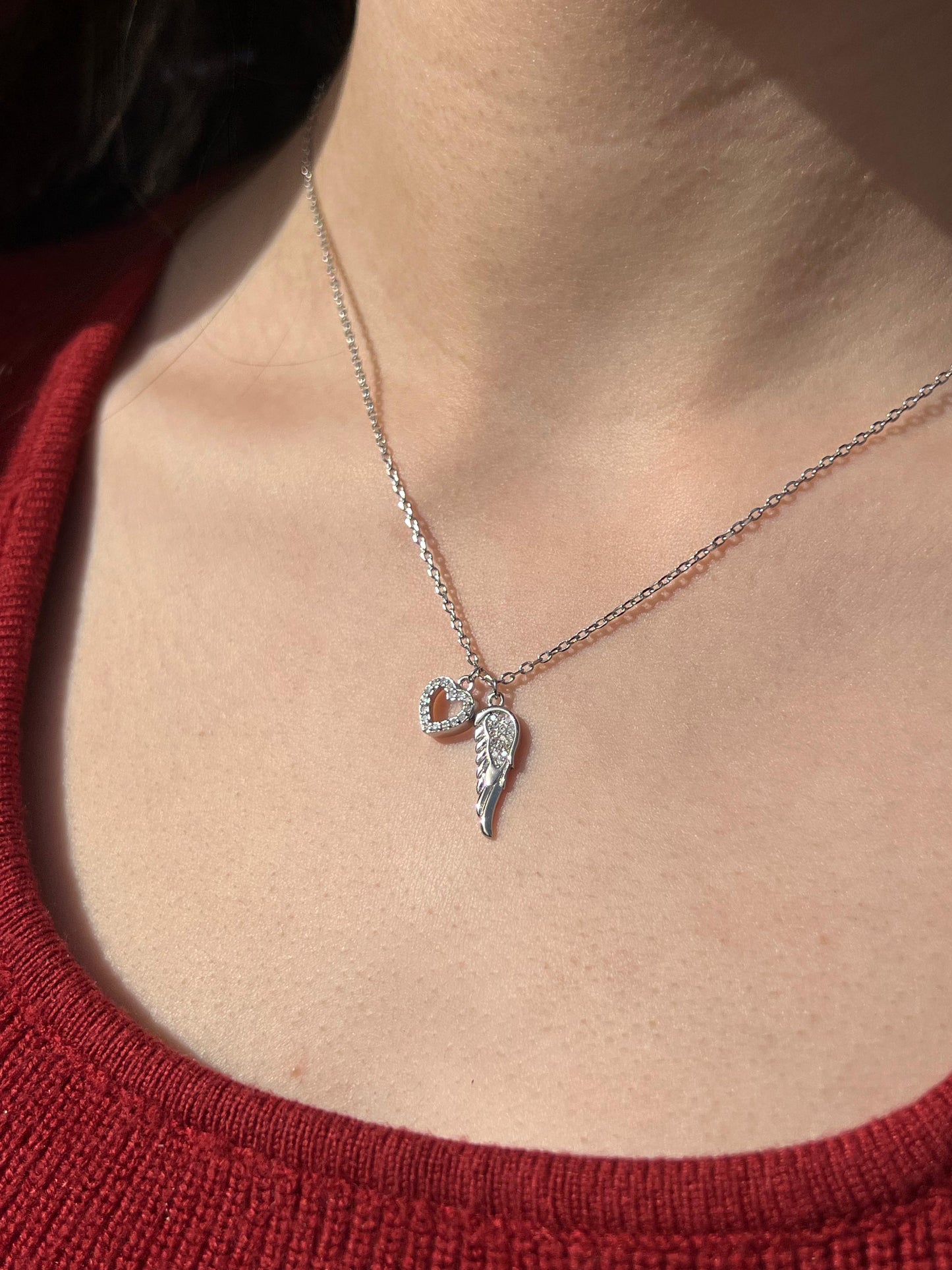Heart -Angle winged Necklace-in Sterling Silver -925
