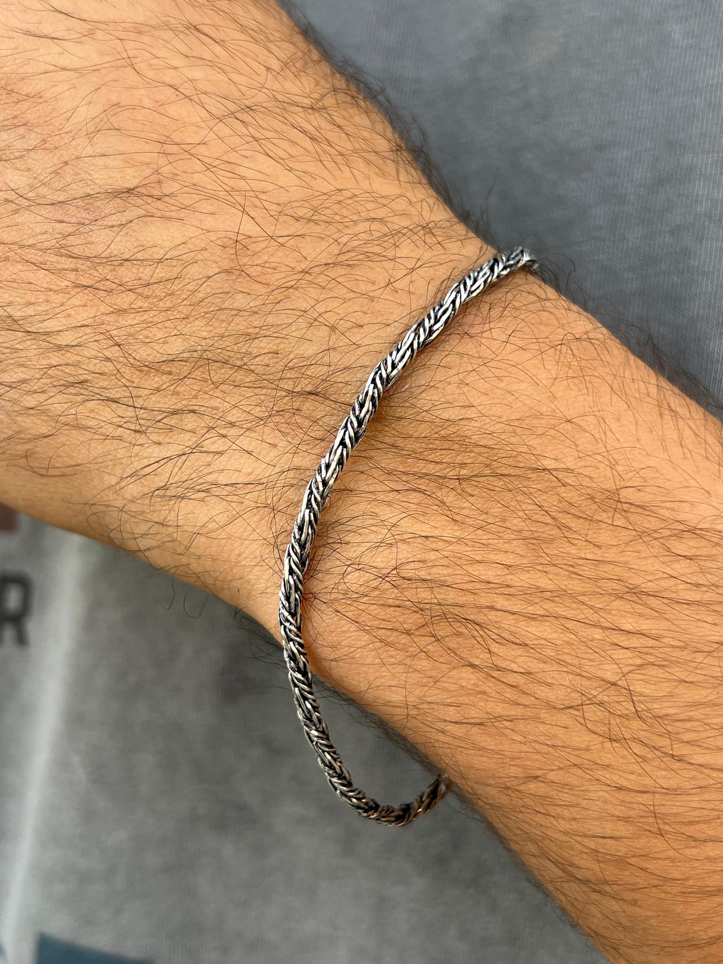 Twisted Wire Bracelet for Men's Sterling Silver 925s (21cm-3mm)