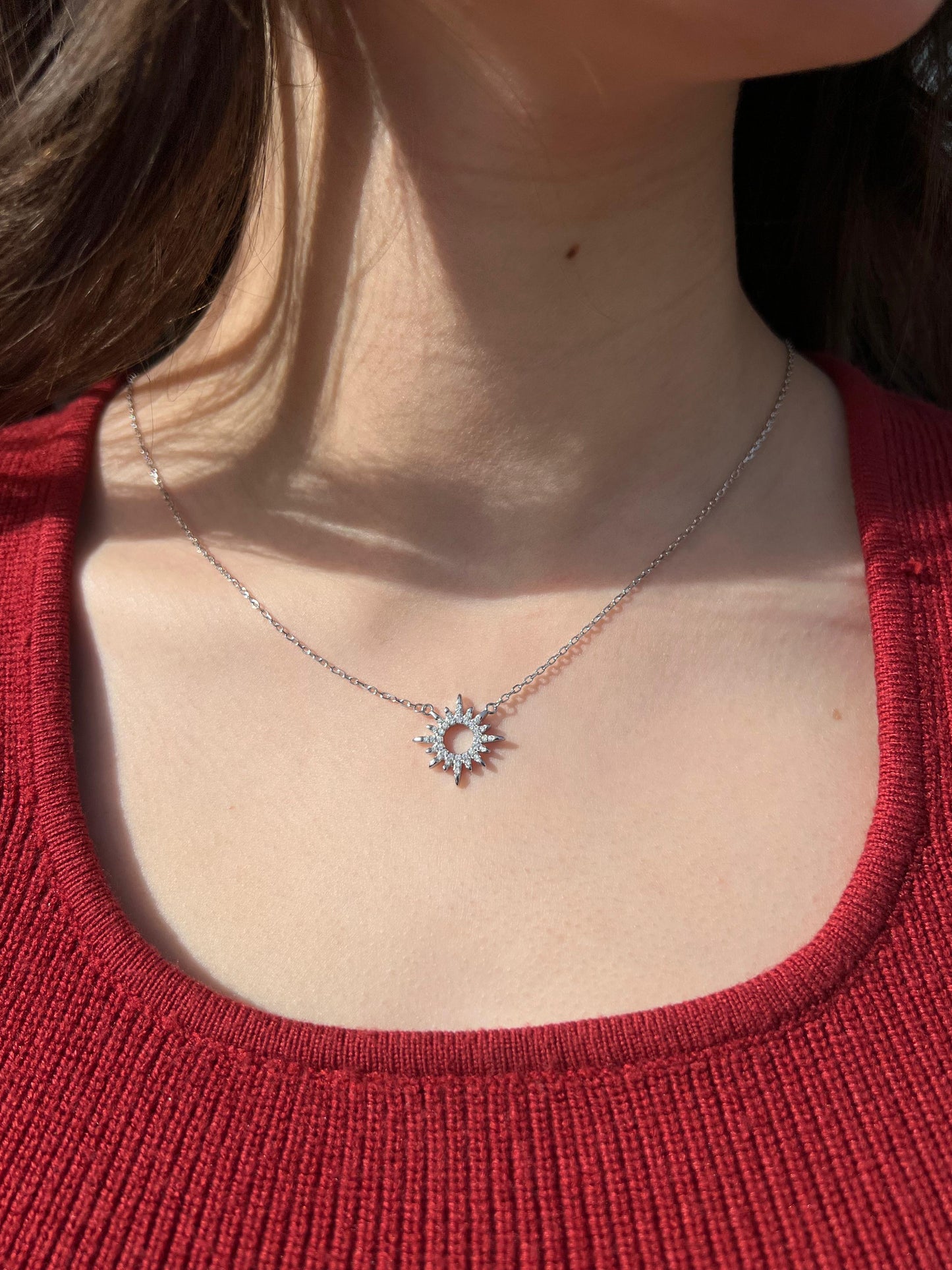 Sparkling Sun Necklace-in Sterling Silver -925