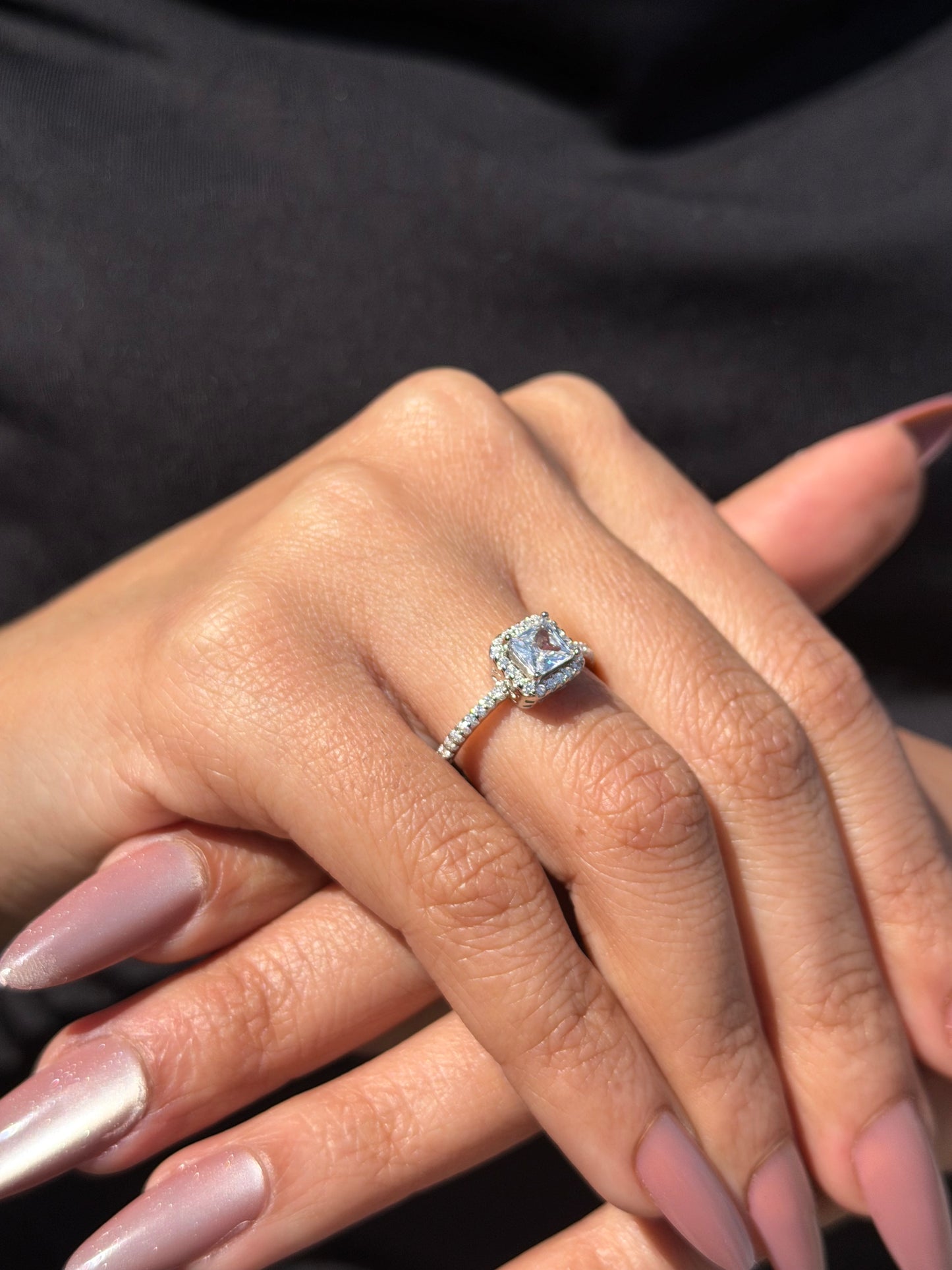 Cubic Square Ring -Clear Zirconia in Sterling Silver -925