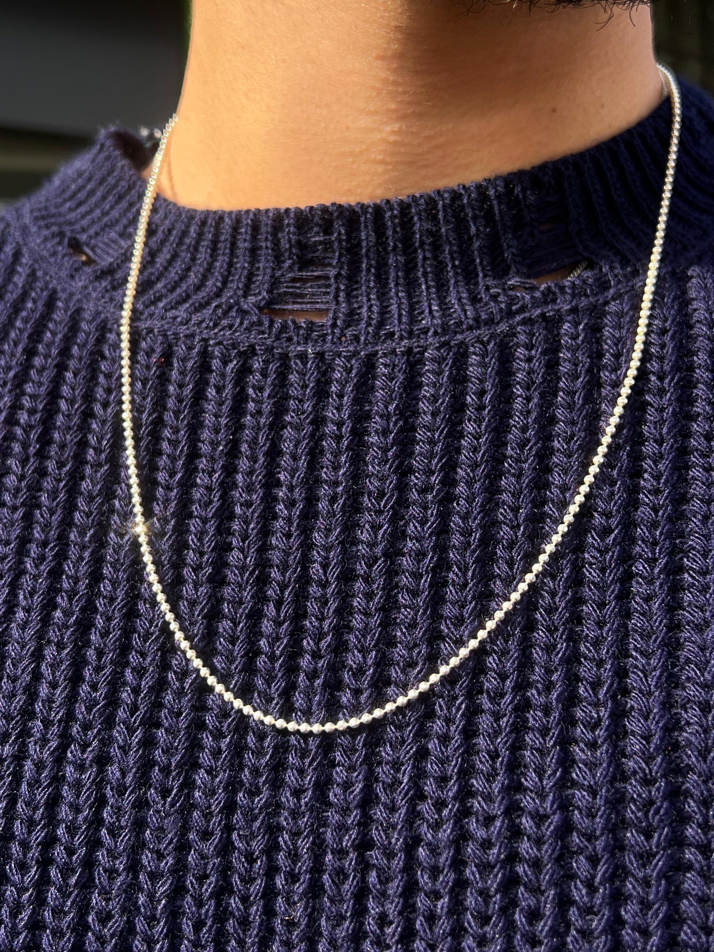 Beaded Necklace for Men's Sterling Silver 925s- (60cm-2mm)