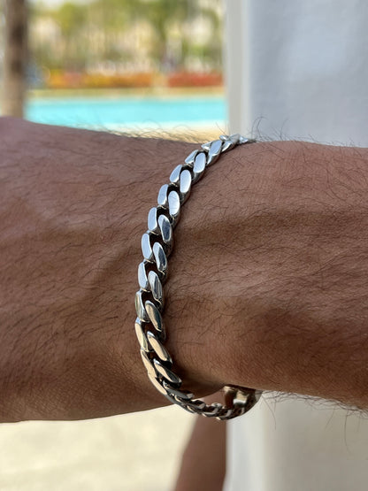 Sparkling Thick Grommet (Cuban Link) Bracelet for Men – Sterling Silver 925