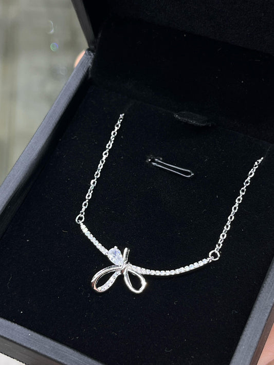 Dainty Ribbon Sparkle Necklace -sterling Silver-925s