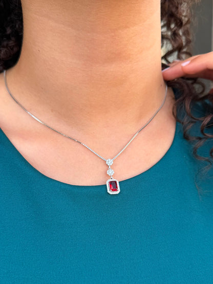 Fancy Squared Zirconia Necklace in Sterling Silver 925s