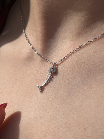Fishbone Necklace-in Sterling Silver -925