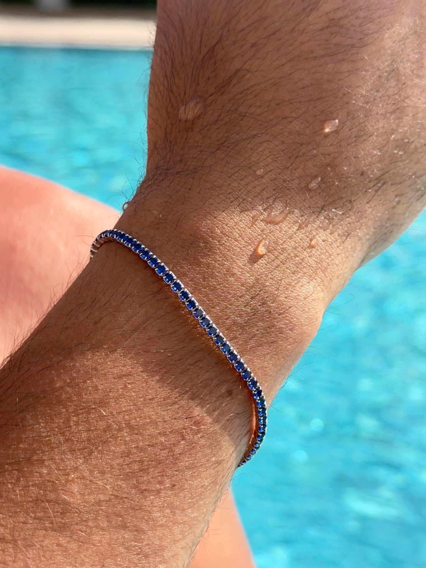 Blue Tennis Bracelet Sterling Silver 925s-3mm