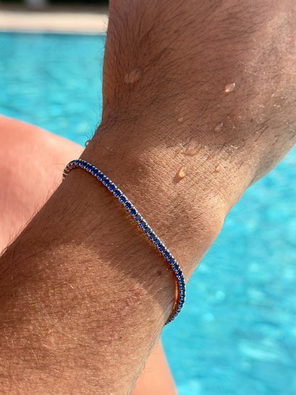 Blue Tennis Bracelet Sterling Silver 925s-3mm
