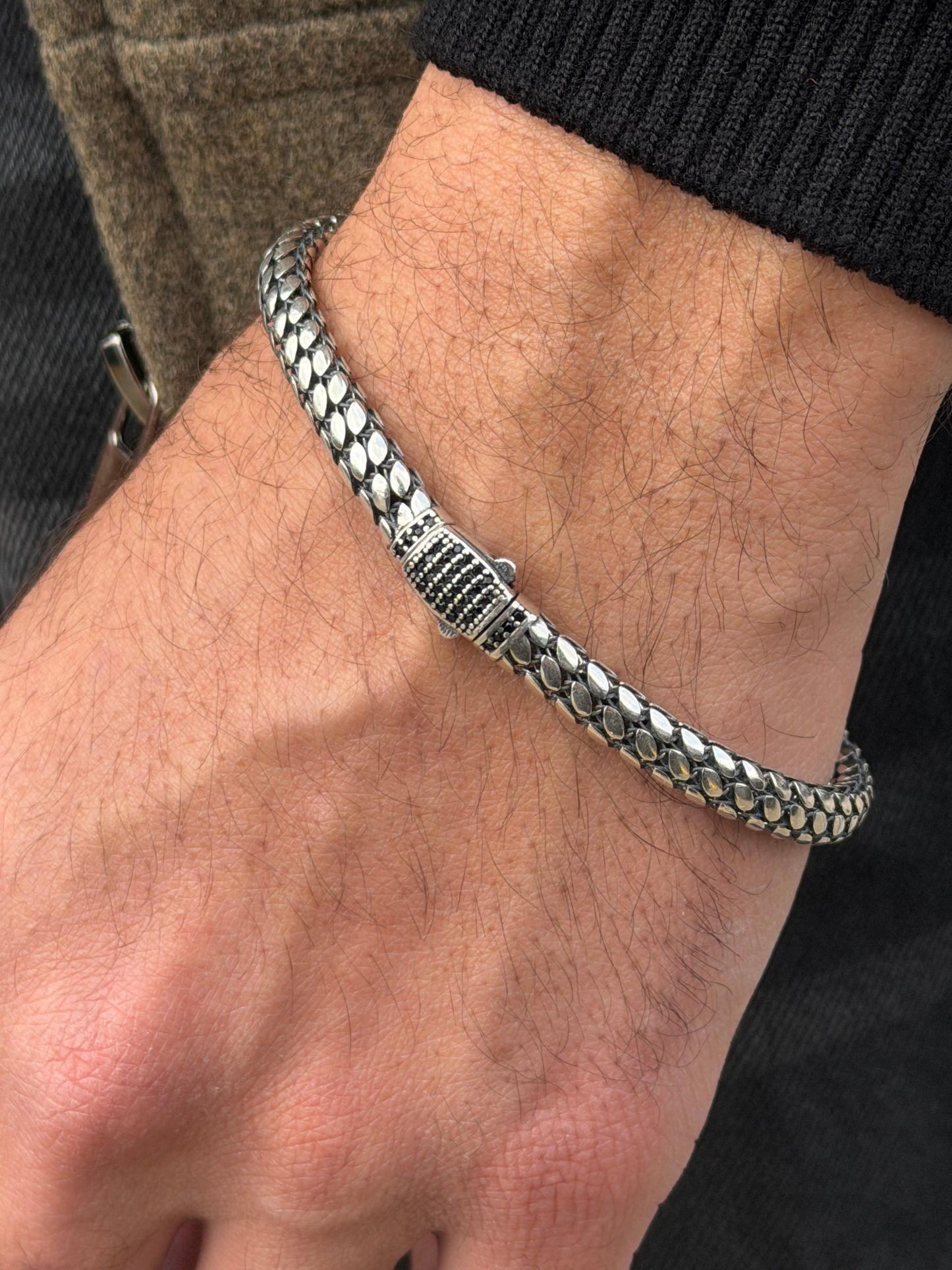 Skin Bracelet for Men's Sterling Silver 925s-21cm-6mm
