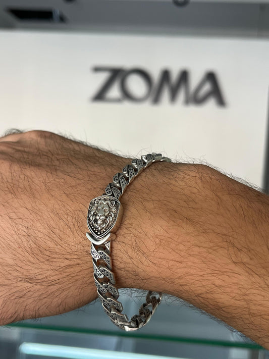 The Iconic Lion Lock Bracelet for Men's Sterling Silver 925s-21.5cm