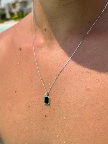 Small Black Stone(Onyx) Necklace Sterling Silver 925s