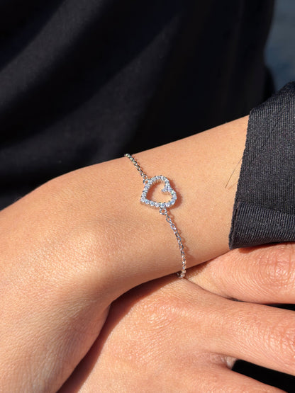 (1) Zirconia Heart Bracelet -in Sterling Silver -925