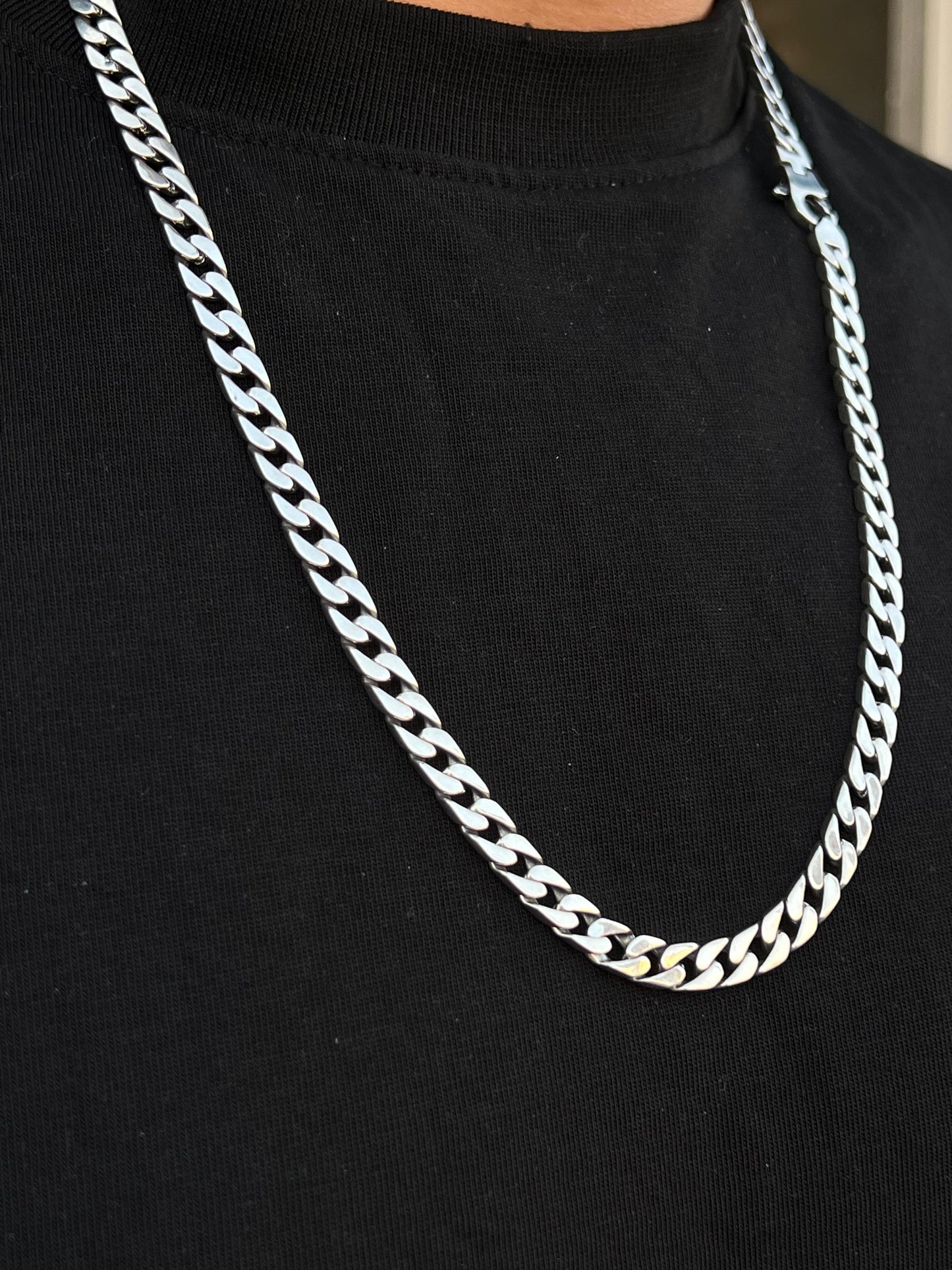 Sleek Heavy Grommet Necklace For Men Sterling Silver 925s-7mm,63cm