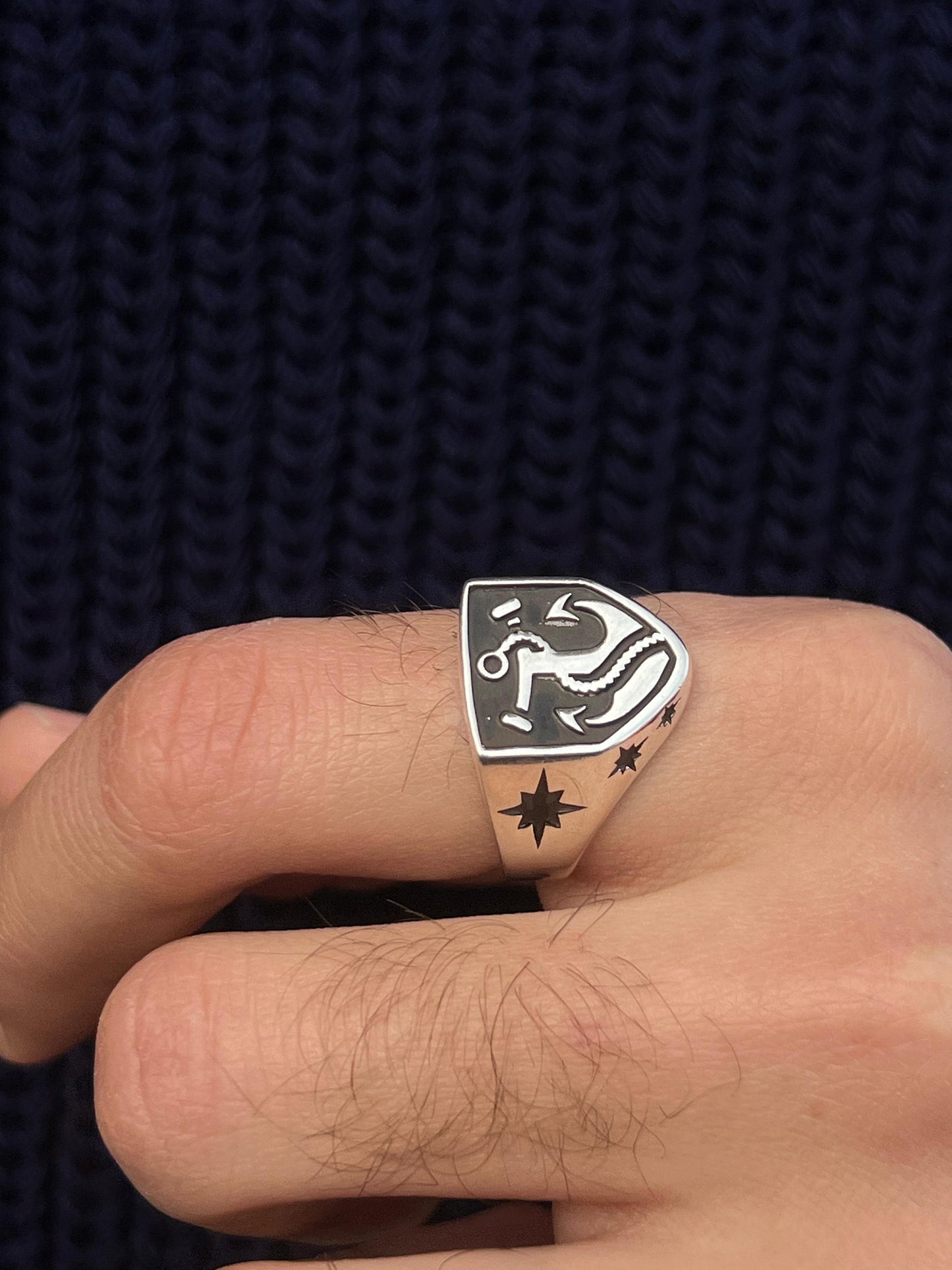 Anchor Shield Ring -for Men's Sterling Silver 925s